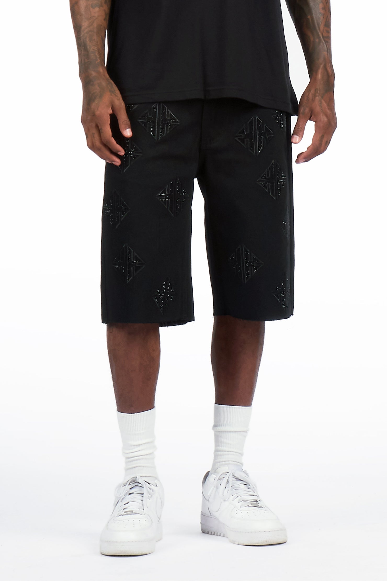 Chelot Black Rhinestones Denim Short