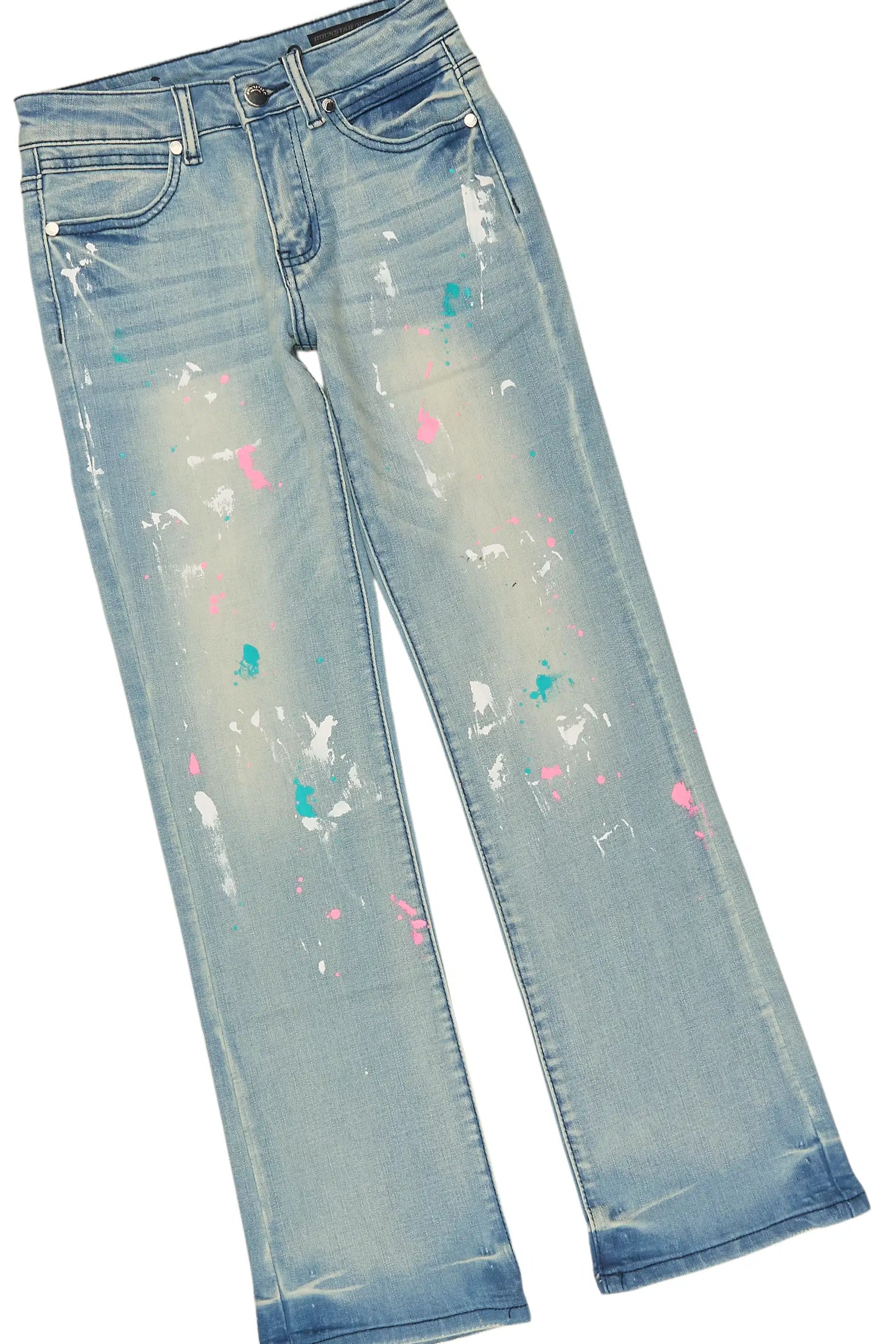 Girls Ariella Pink/Blue Long Sleeve T-Shirt Stacked Jean Set