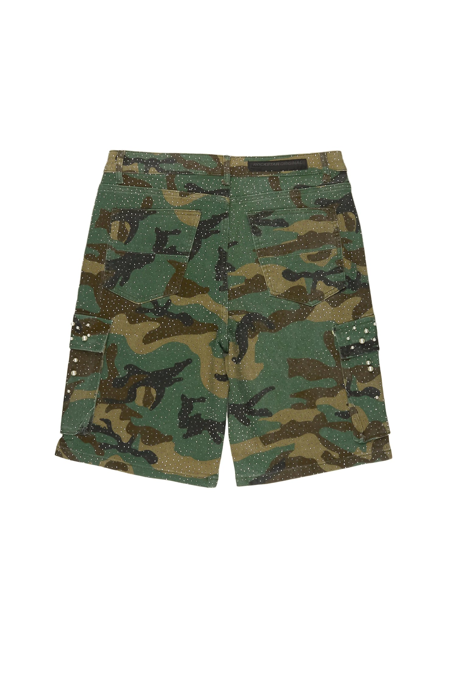 Sevyn Faded Camo Rhinestone Denim Short