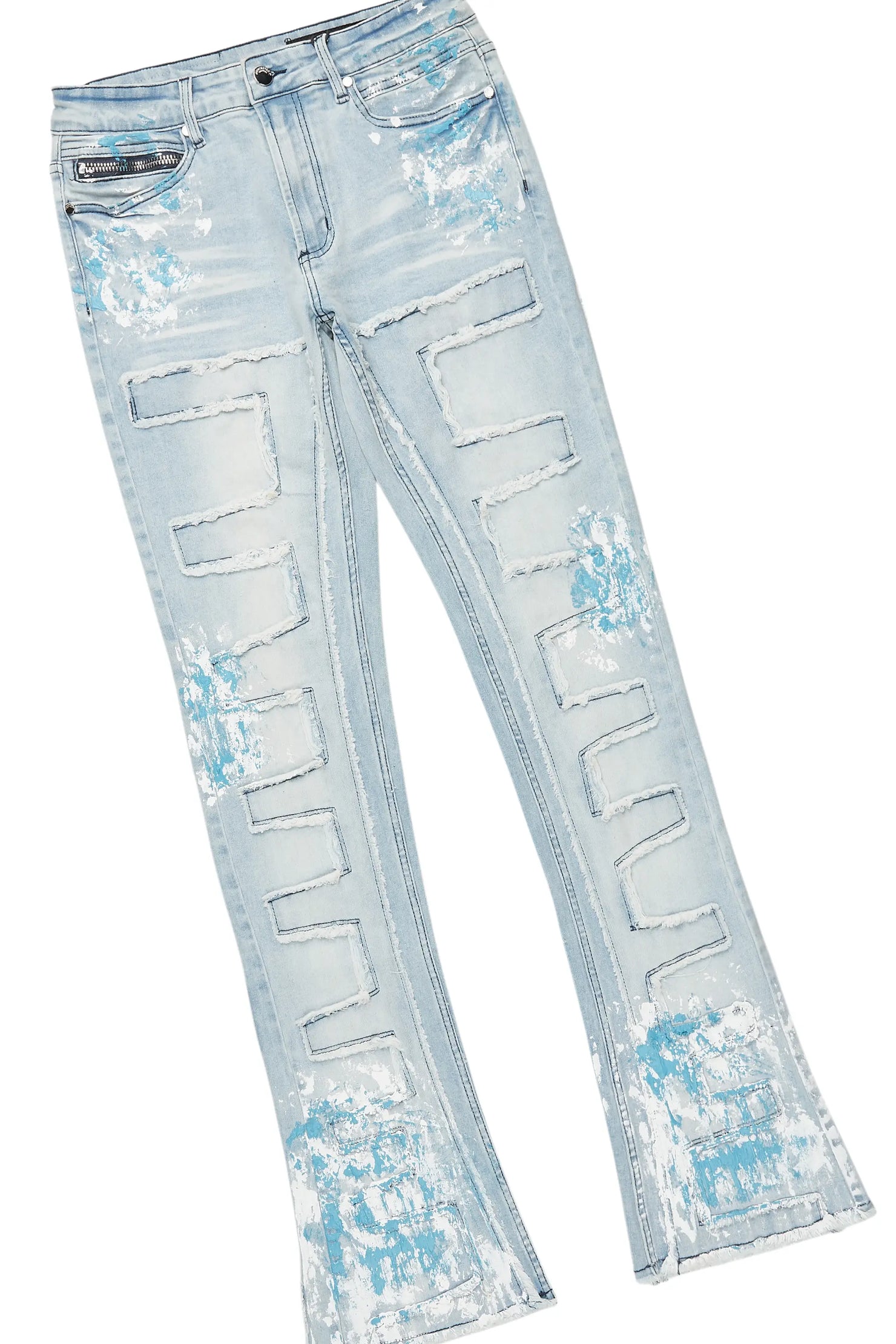 Saxon White/Blue T-Shirt/Stacked Flare Jean Set