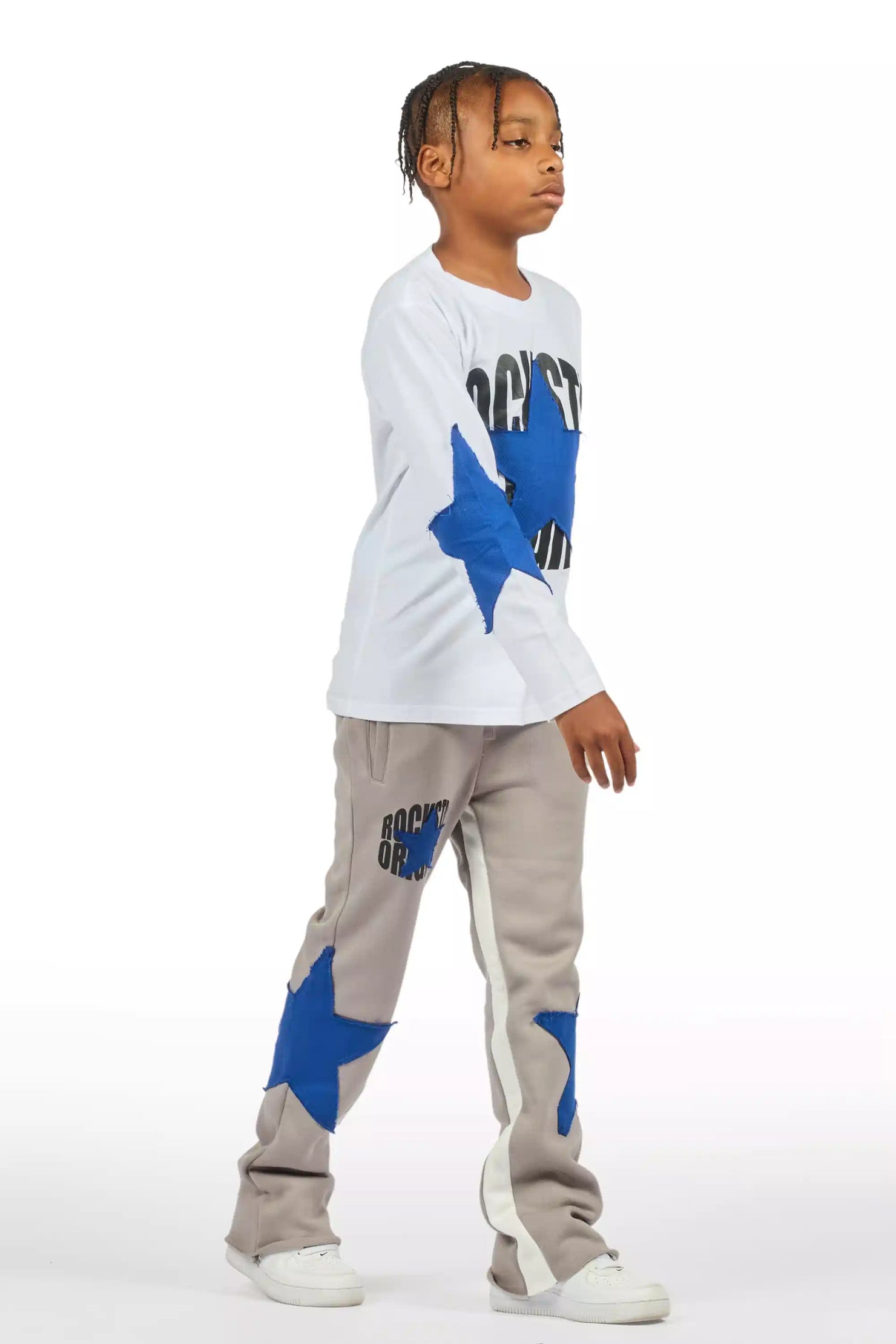 Boys States Grey/Blue Long Sleeve T-Shirt Track Set