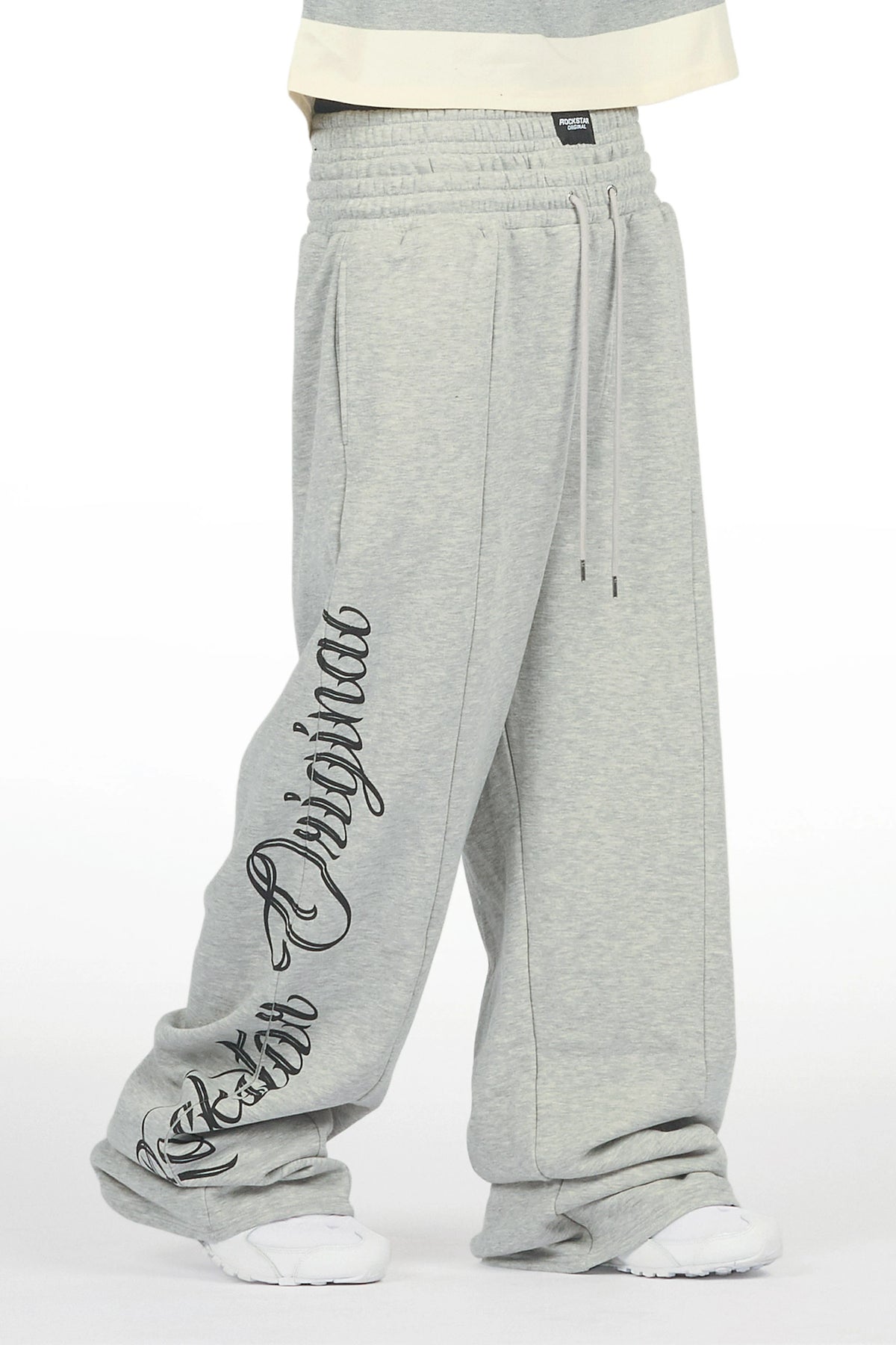 Ivola Heather Grey Double Waisted Baggy Fit Pant