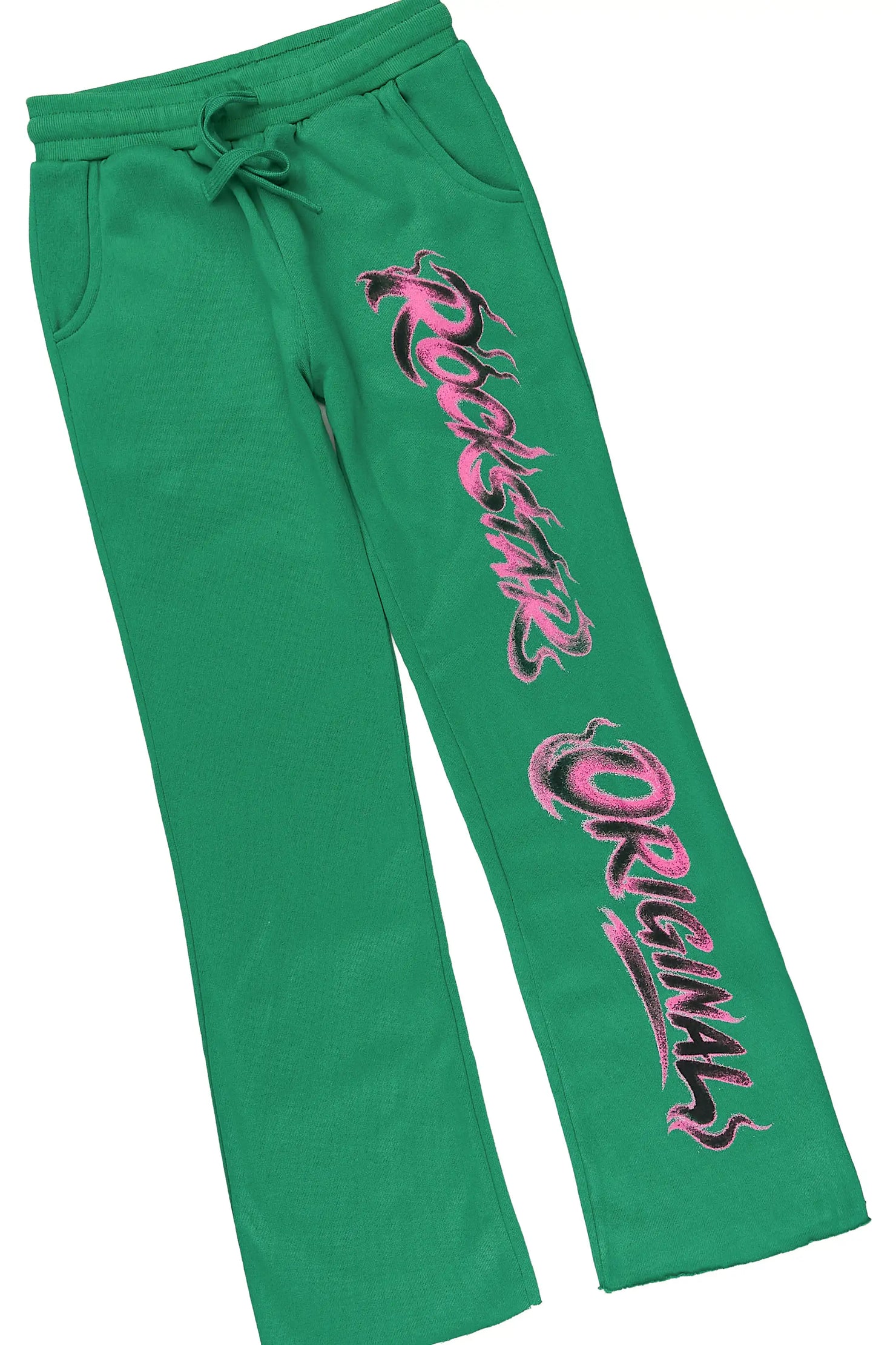 Girls Loomy Green/Light Pink Graphic Hoodie Track Set