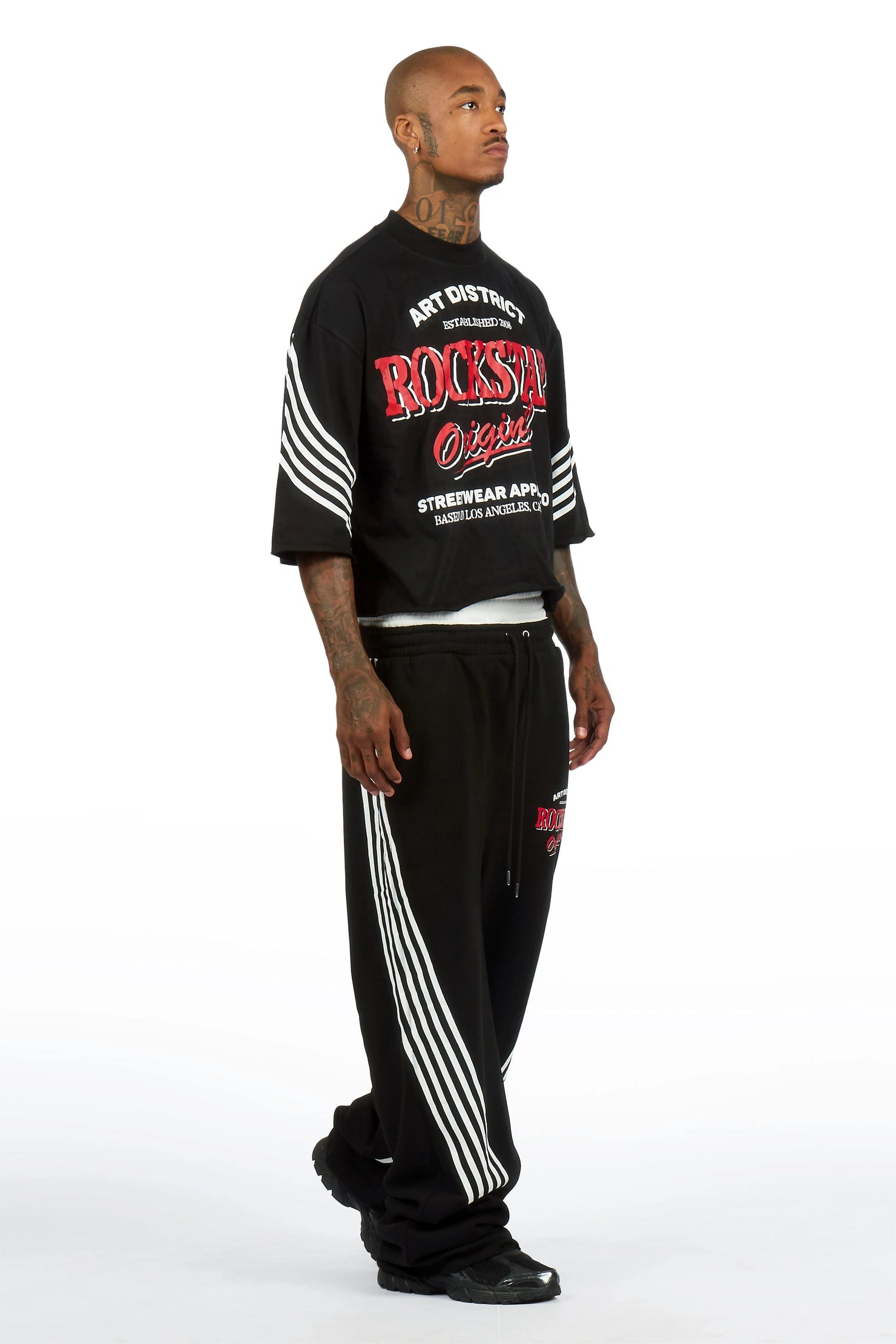 Soe Black T-Shirt/Double Waisted Relaxed Track Set