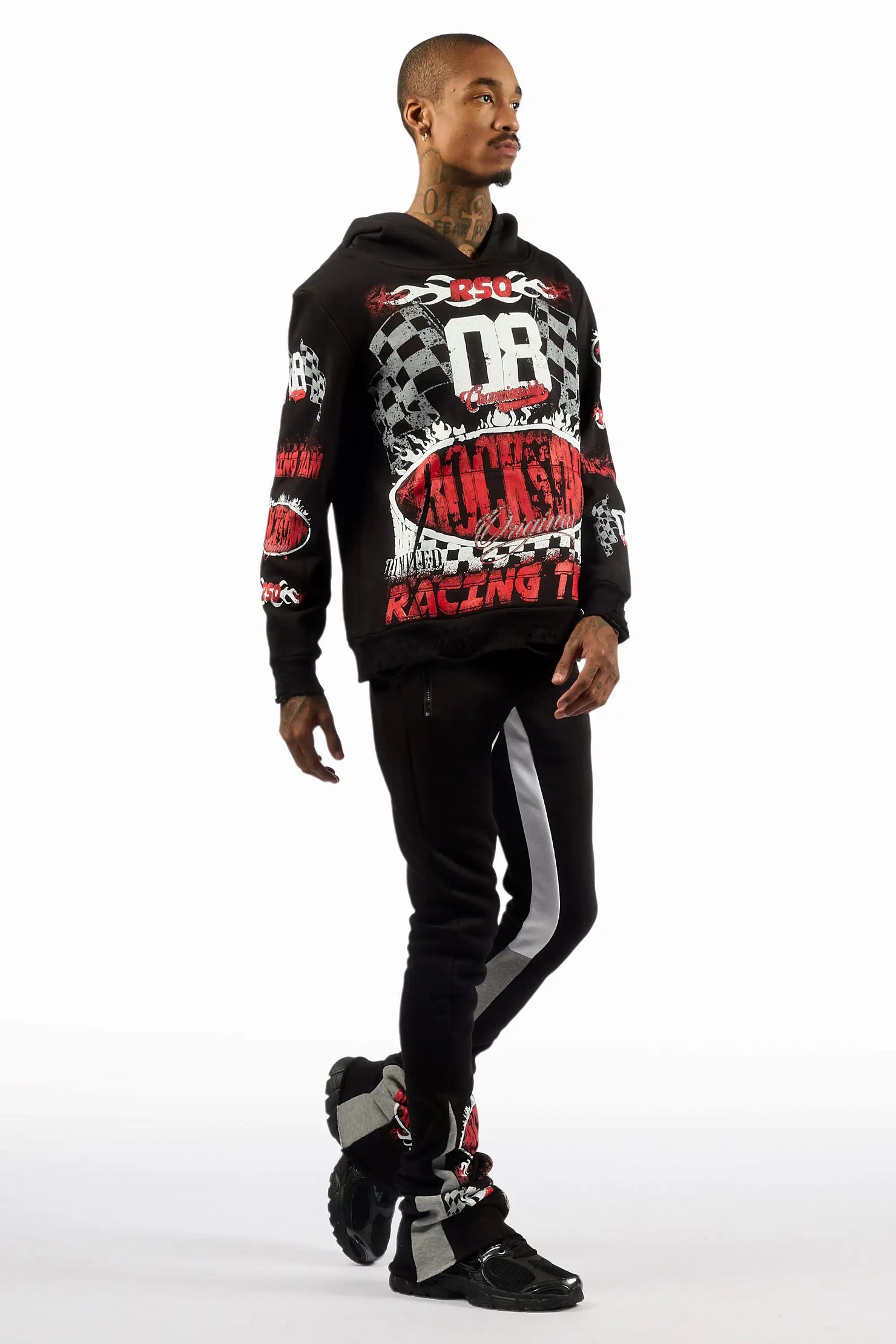 Oryen Black/Red Hoodie/Super Stacked Track Set