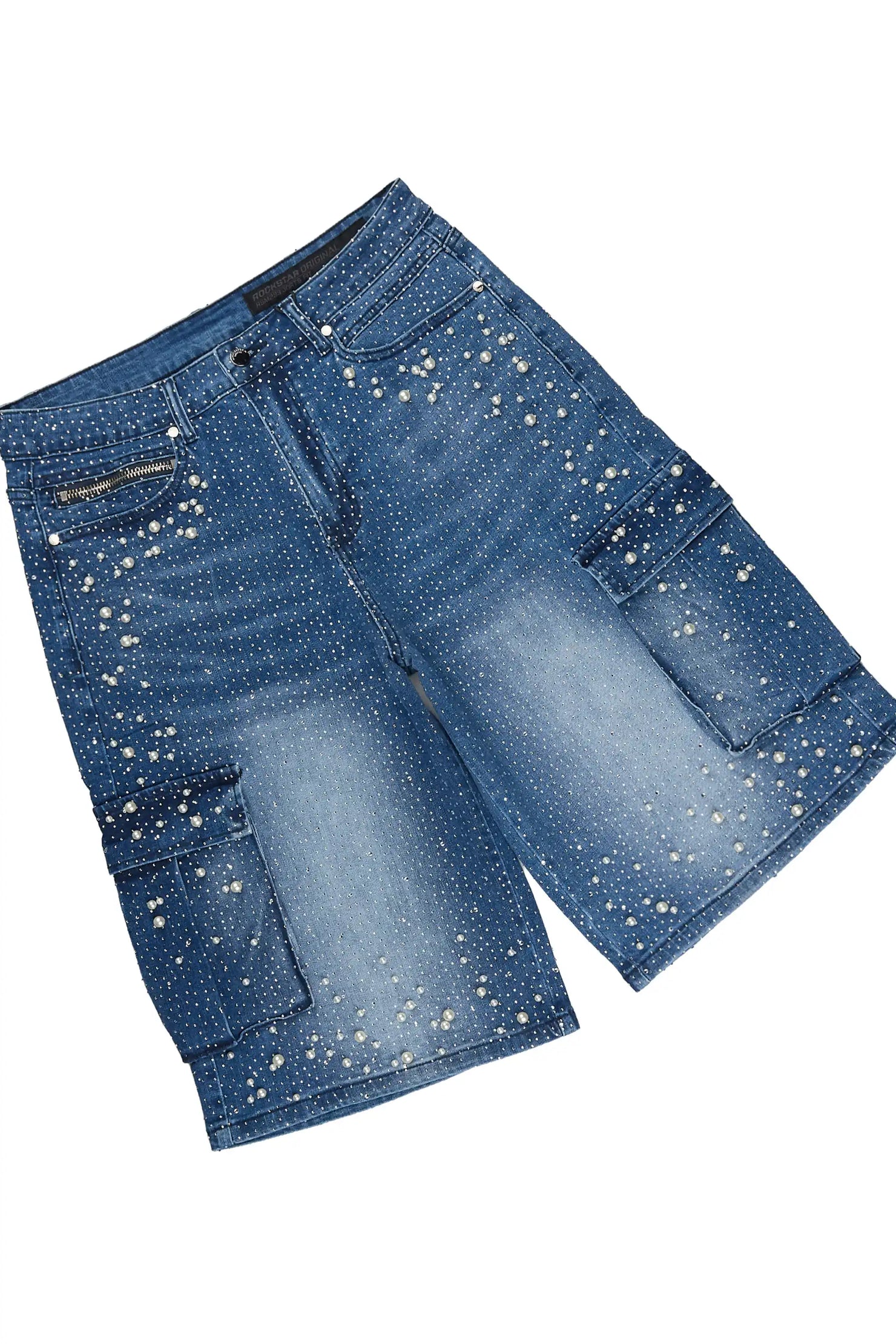 Sevyn White/Blue Rhinestone T-Shirt Denim Jort Set