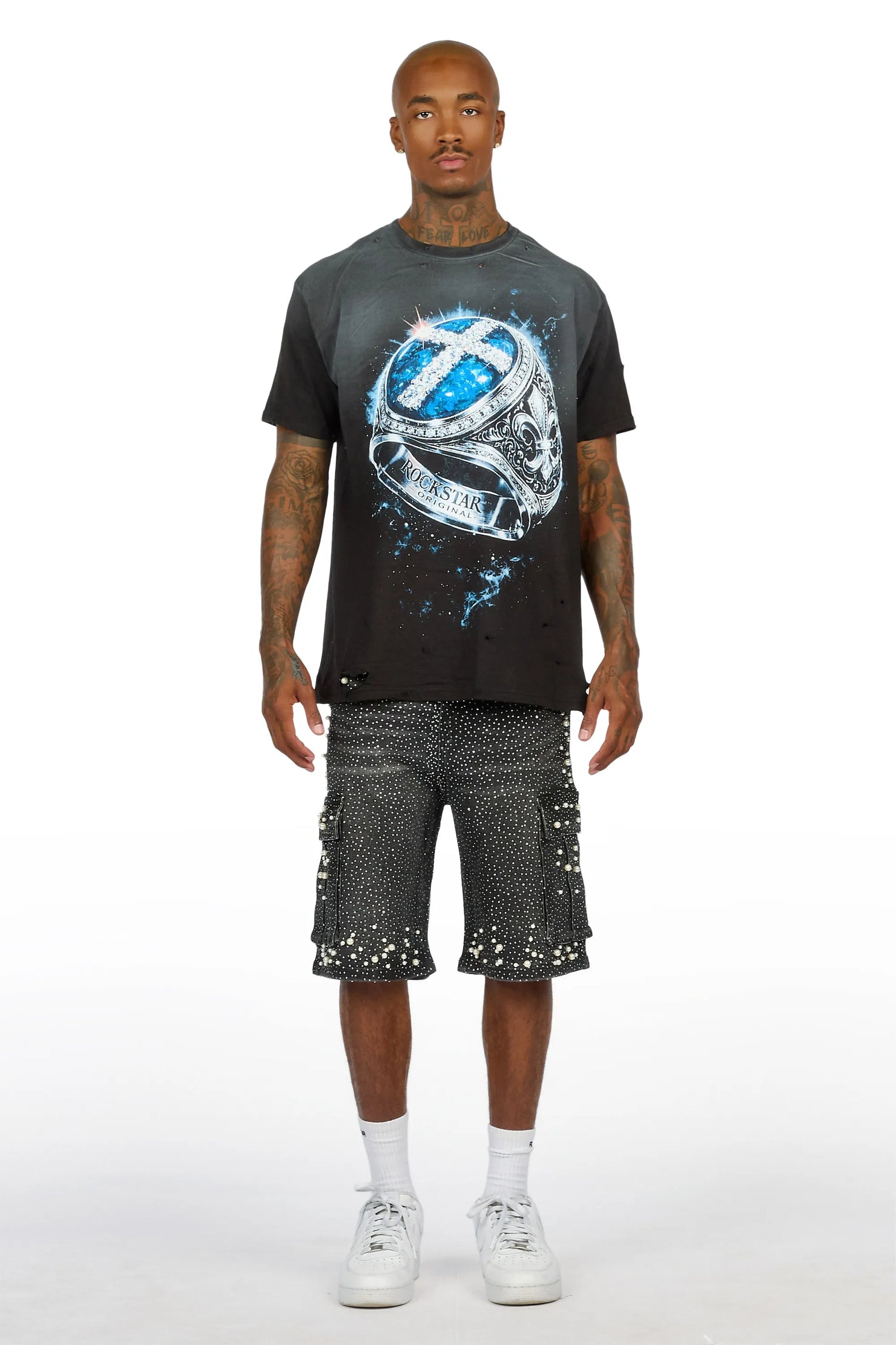 Sevyn Black Rhinestone Denim Short