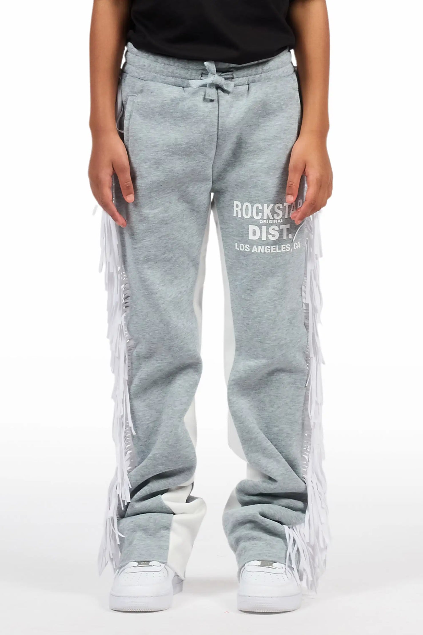 Girls Kendra Grey Fringe Stacked Flare Pant