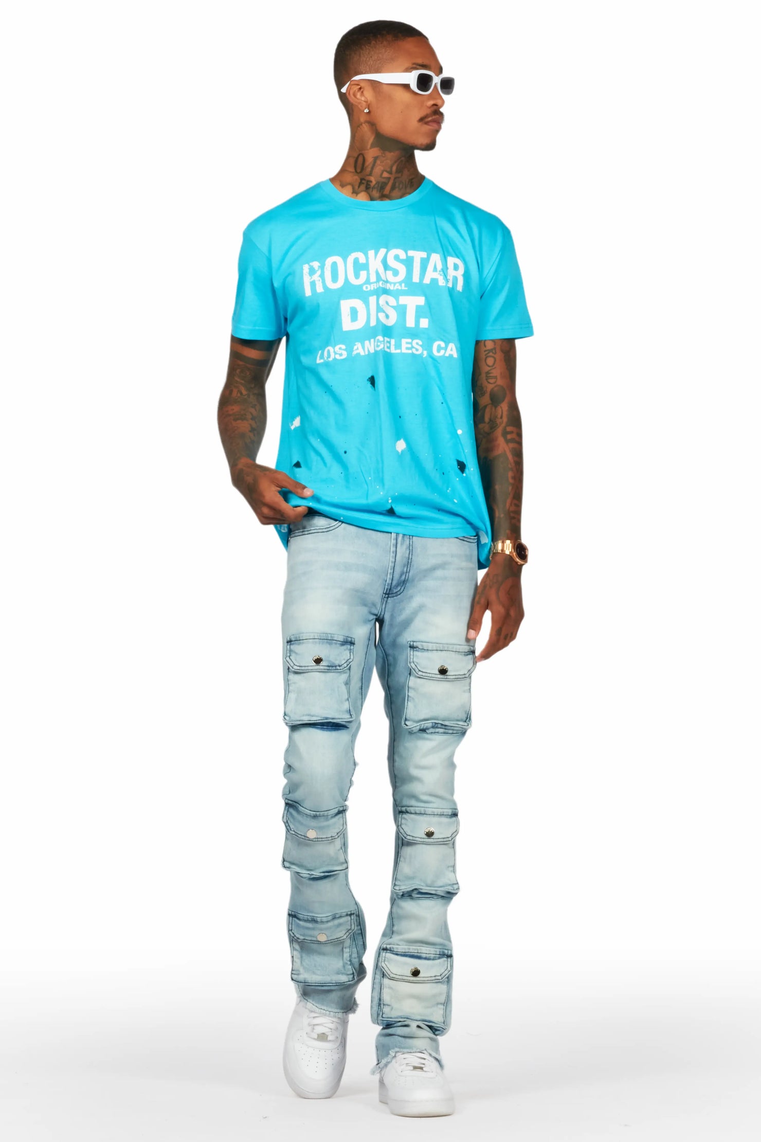 Tenzin Blue Stacked Flare Jean