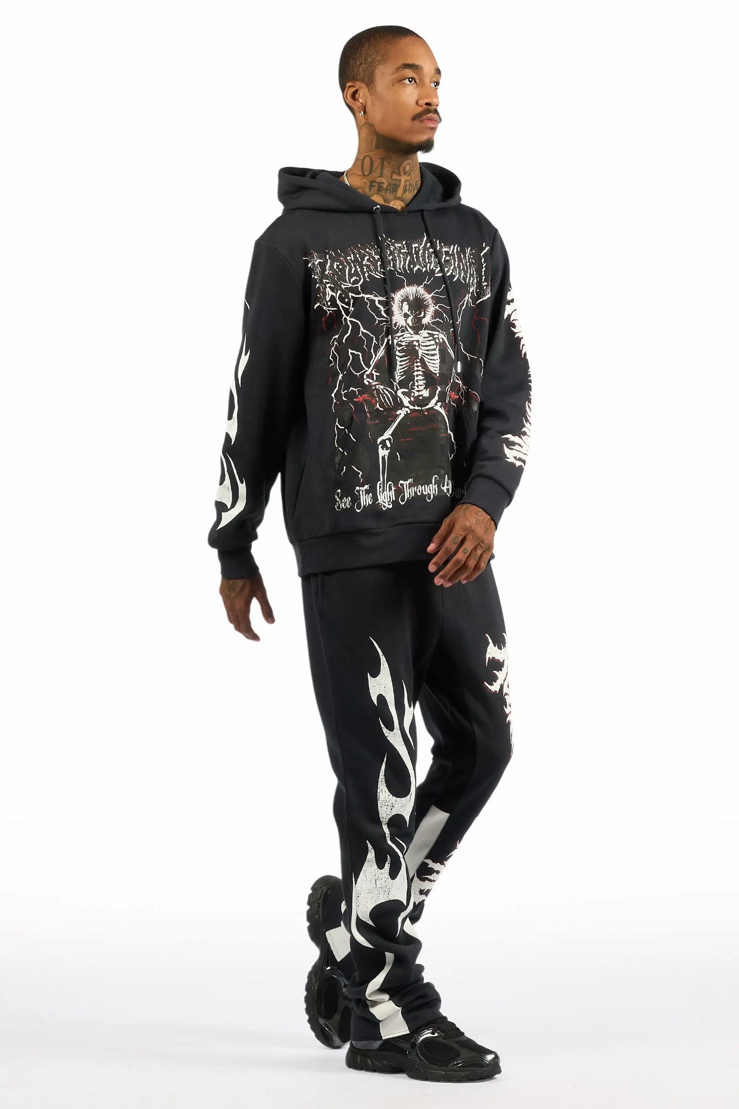 Deathrow Black/Red Hoodie/Stacked Track Pant Set