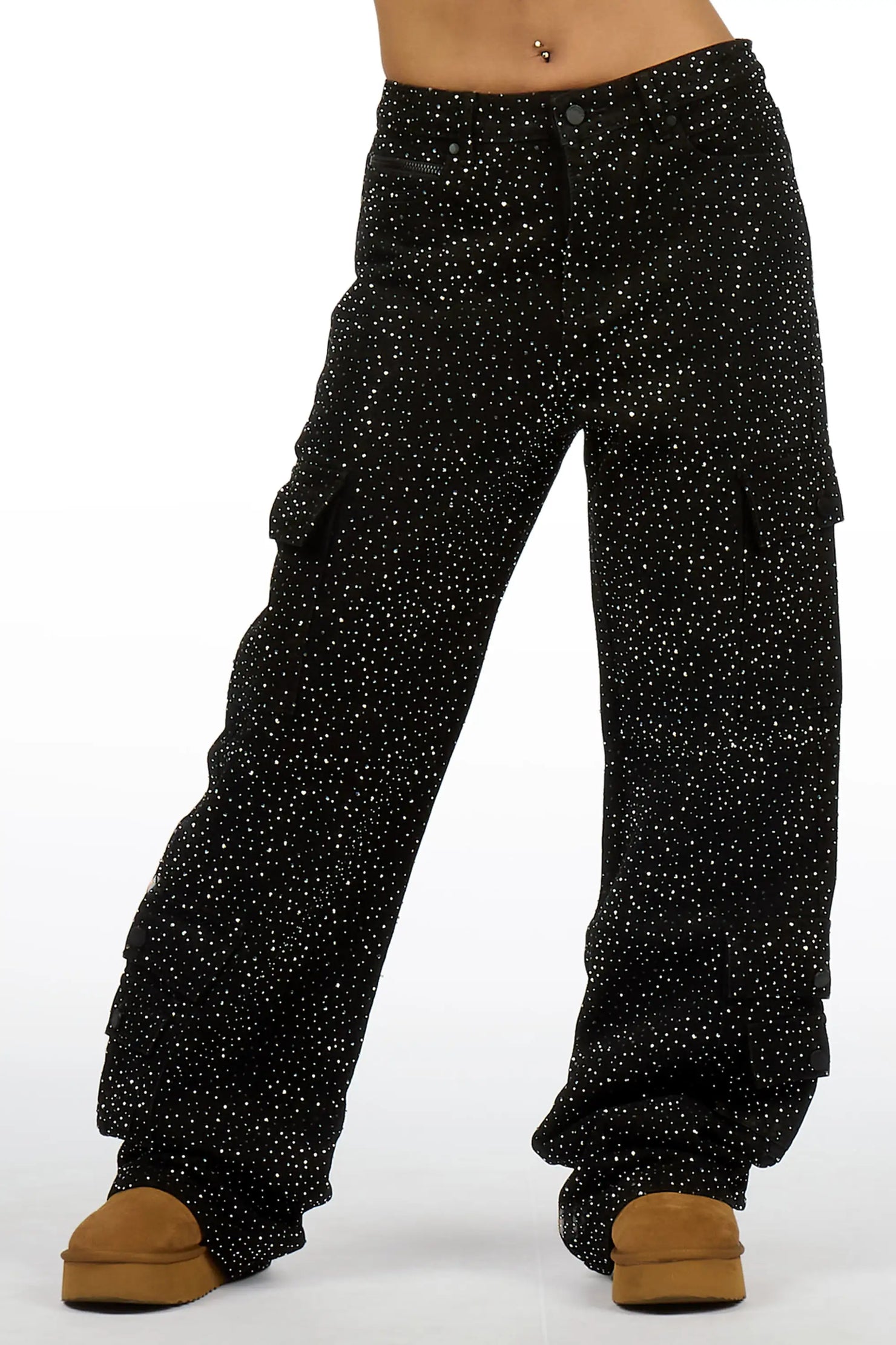 Dominika Black Rhinestone Baggy Fit Jean