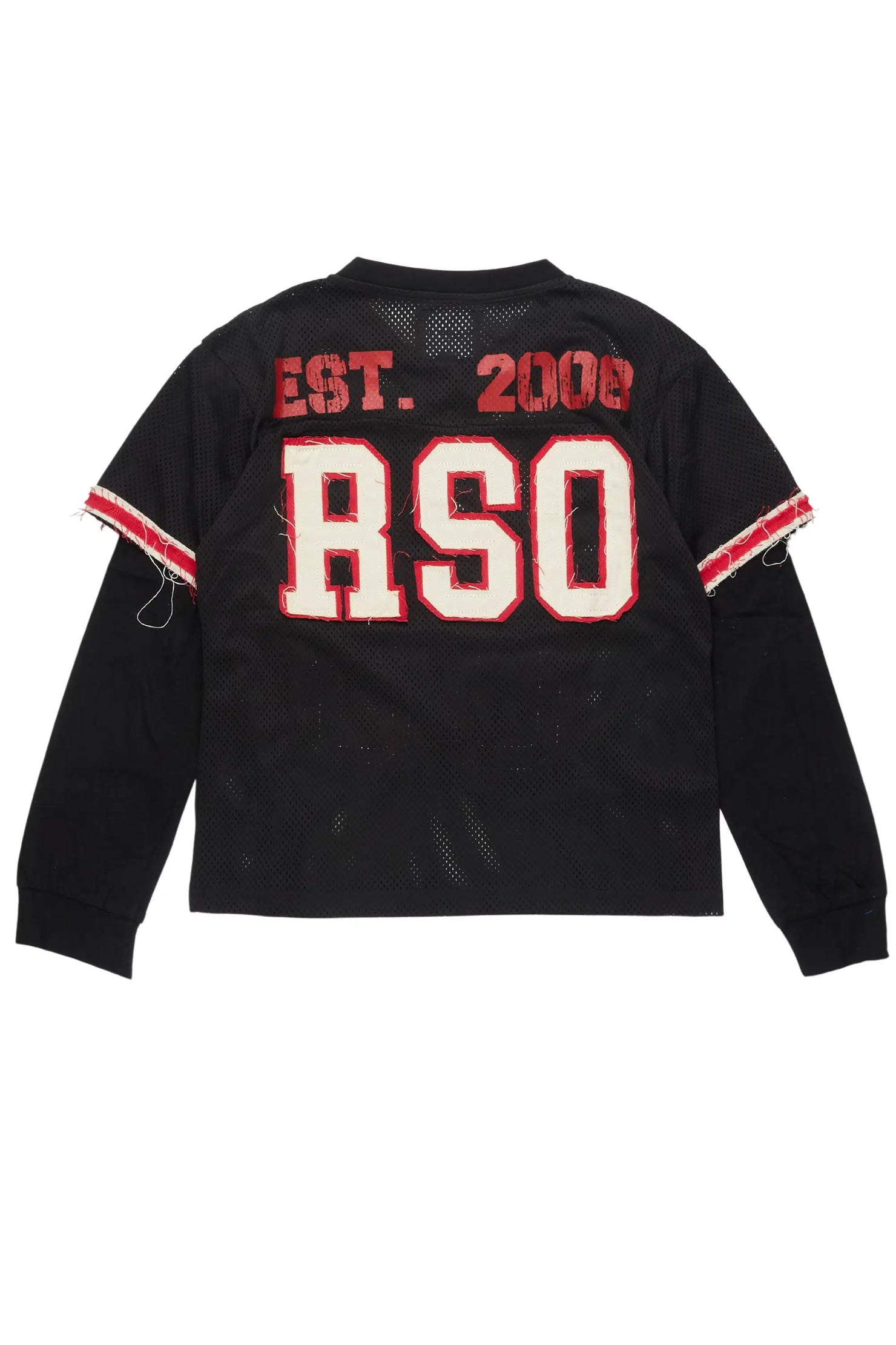 Boys Deston Mesh Black/Red/White Double Layer L/S Graphic T-Shirt