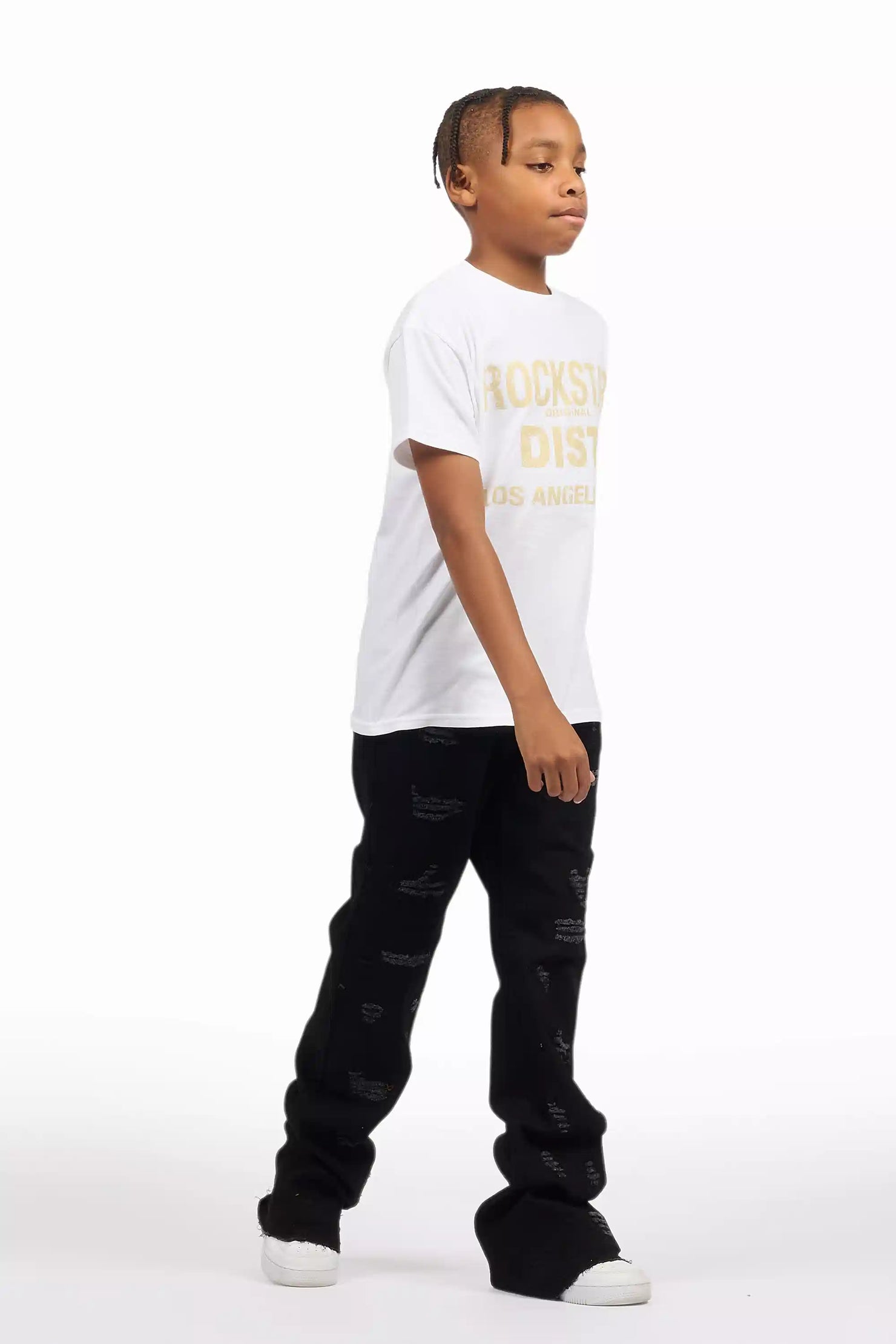 Boys Holibert Jet Black Stacked Flare Jean