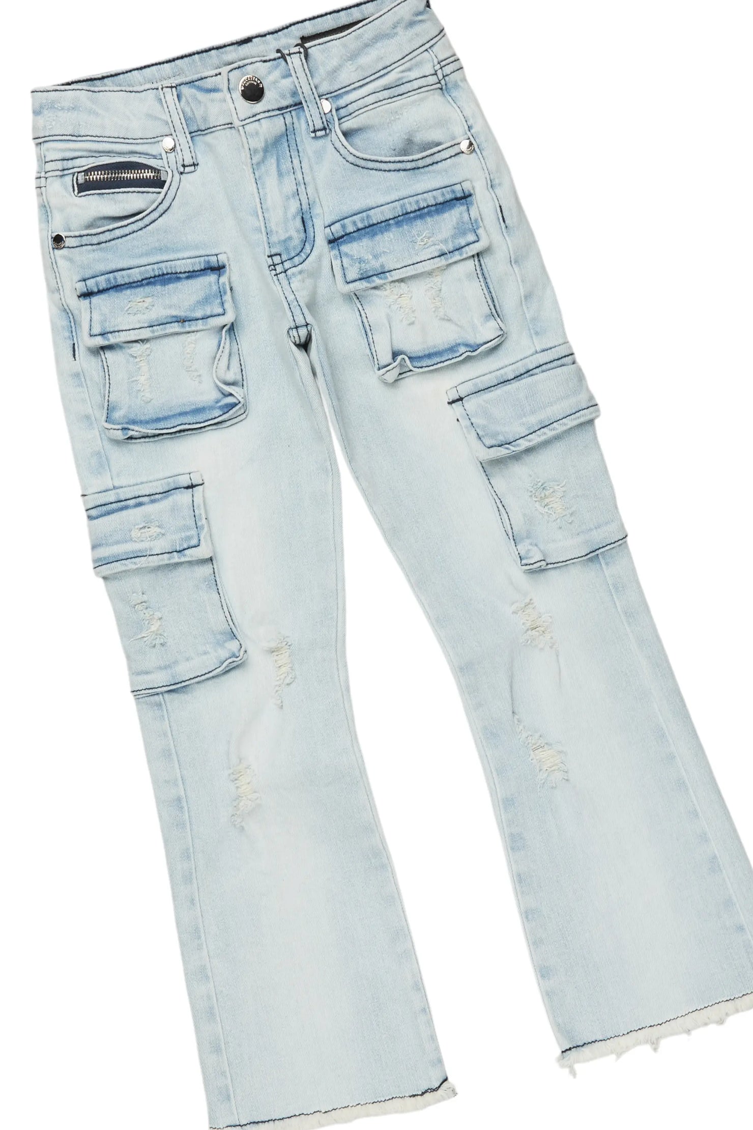 Boys Soweto Beige/Blue Hoodie/Stack Flare Jean Set