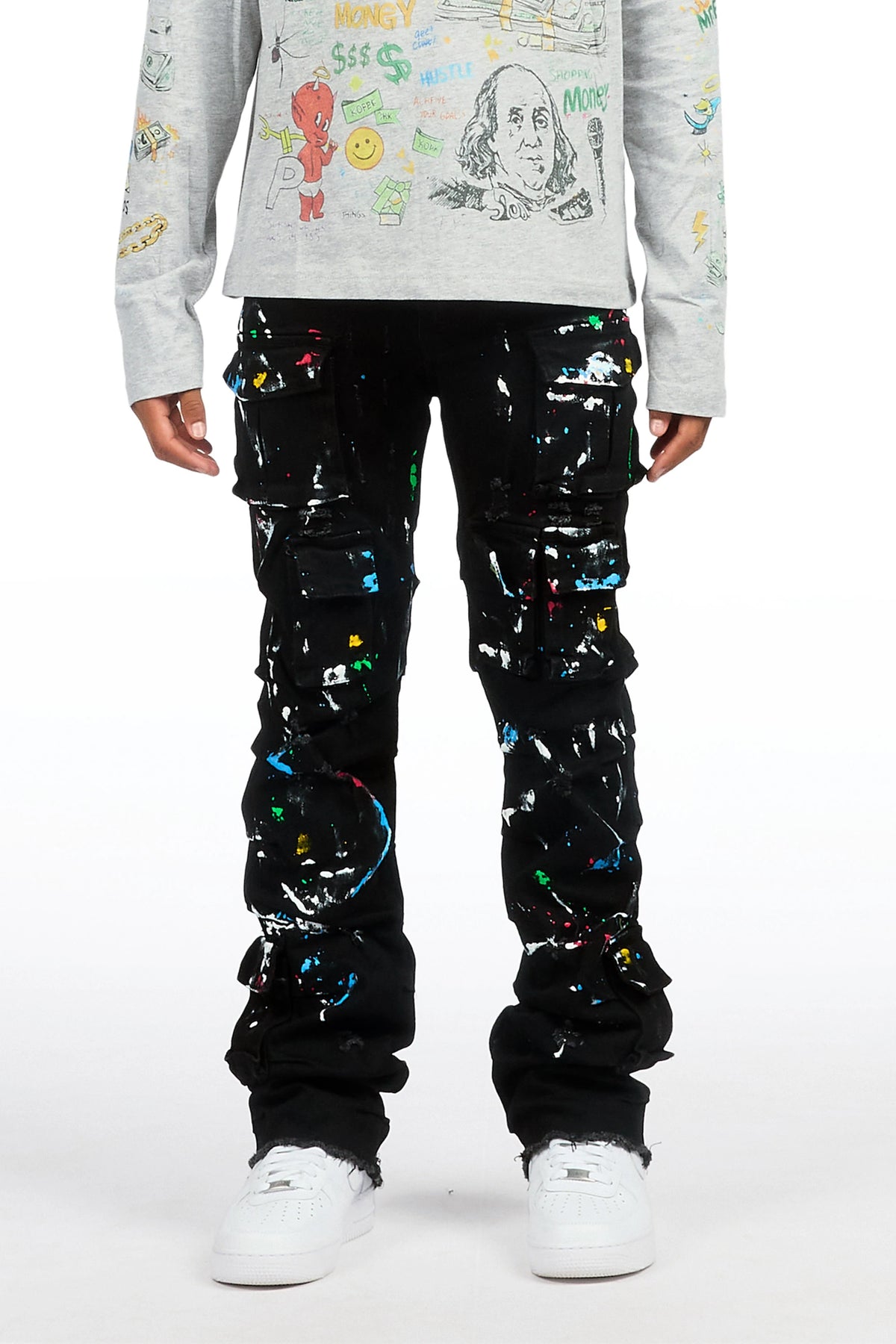 Boys Major Black Stacked Painter Flare Jean