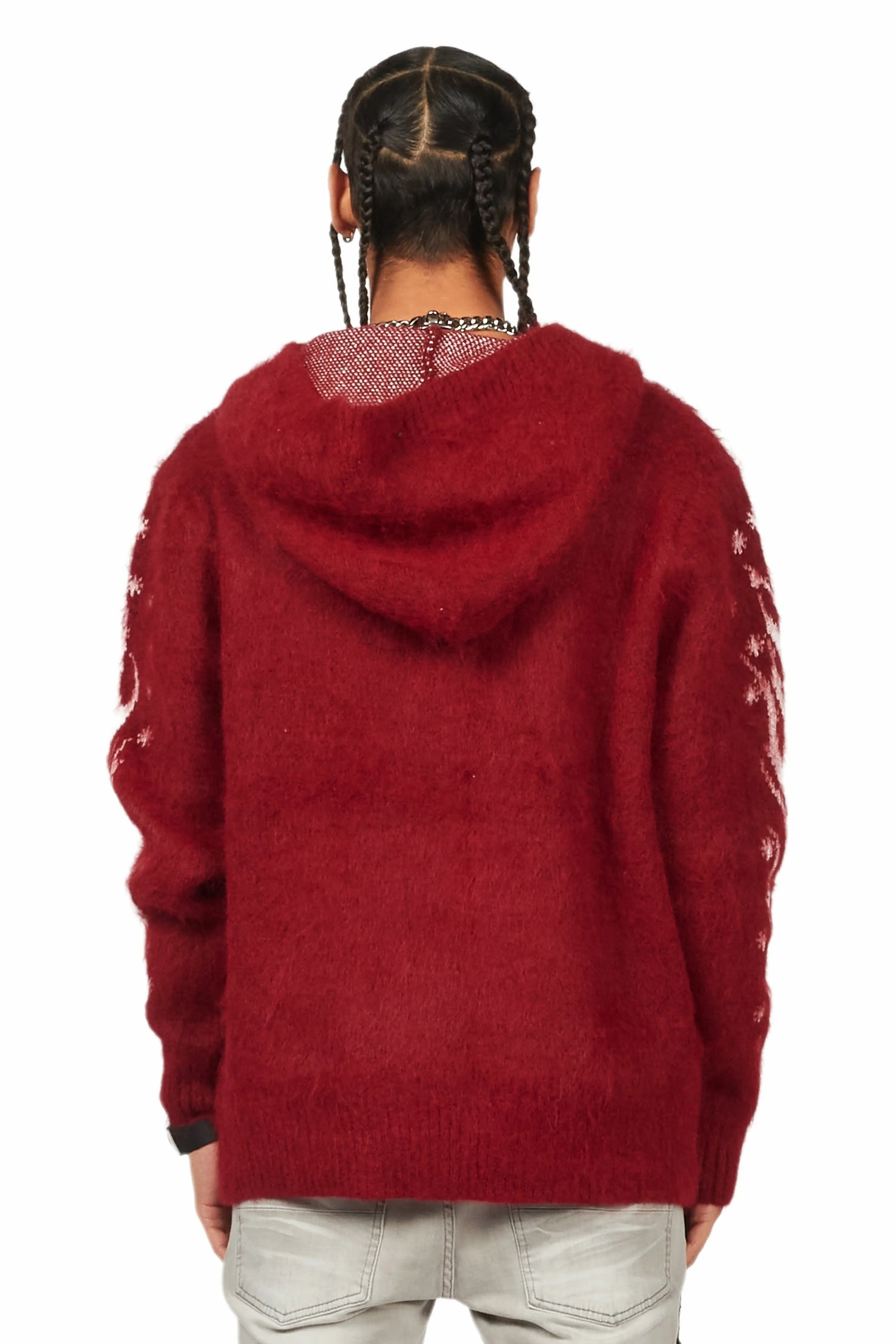 Raymond Red Graphic Knitted Mohair Hoodie