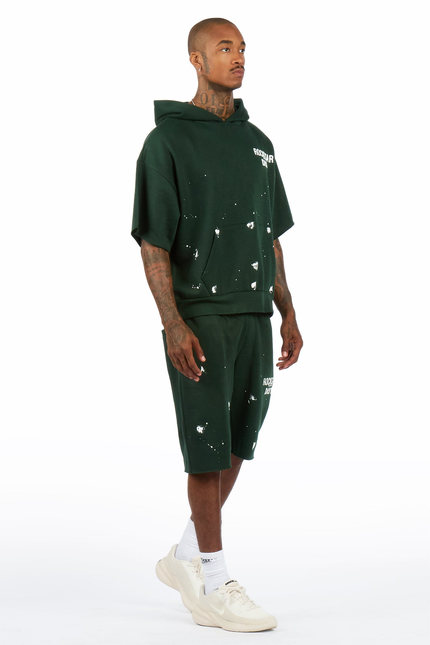 Raffer Forest Green Cut Sleeve Hoodie Short Set