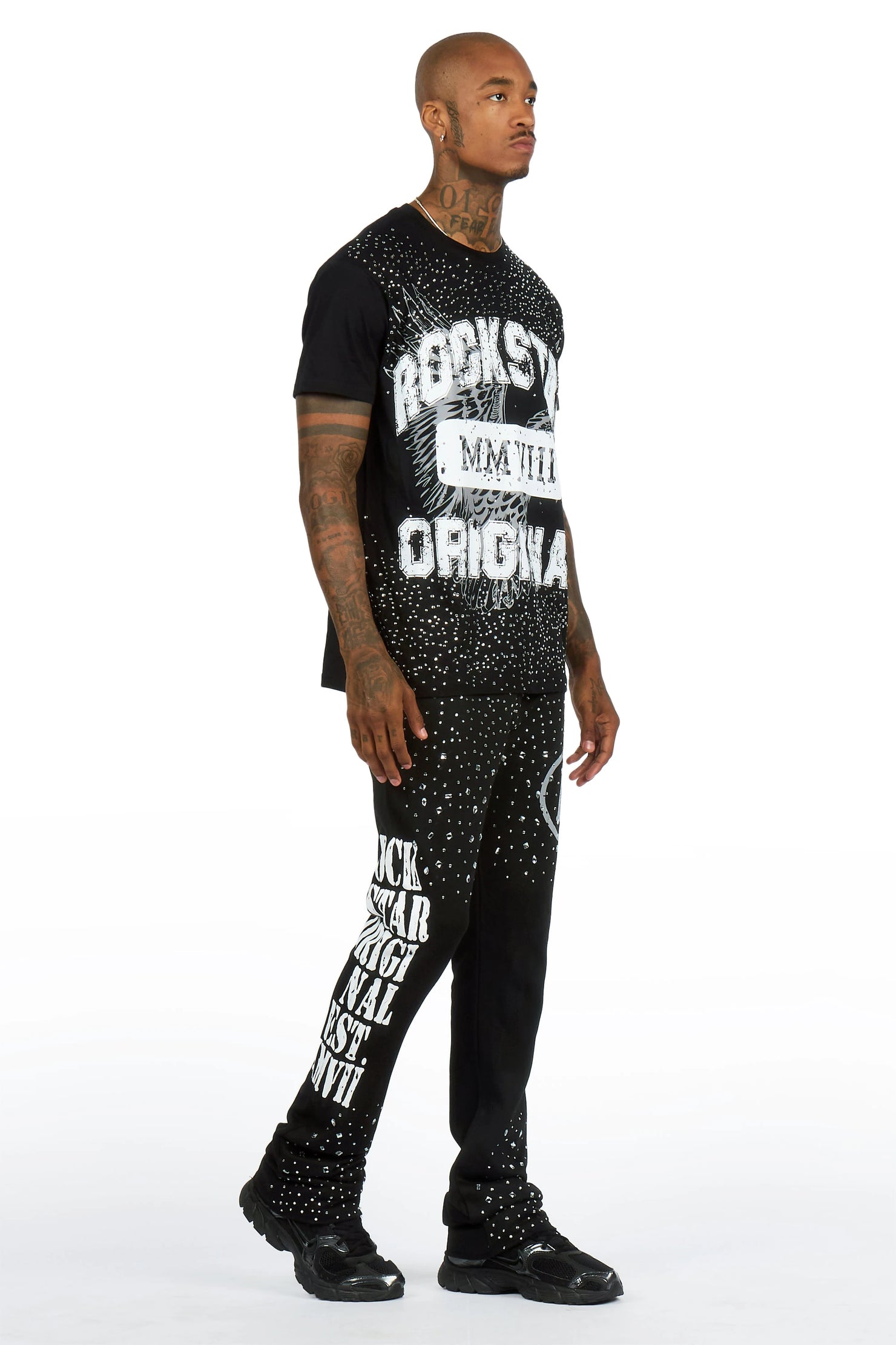 Borya 2.0 Black/Black Rhinestone T-Shirt/Relaxed Track Set
