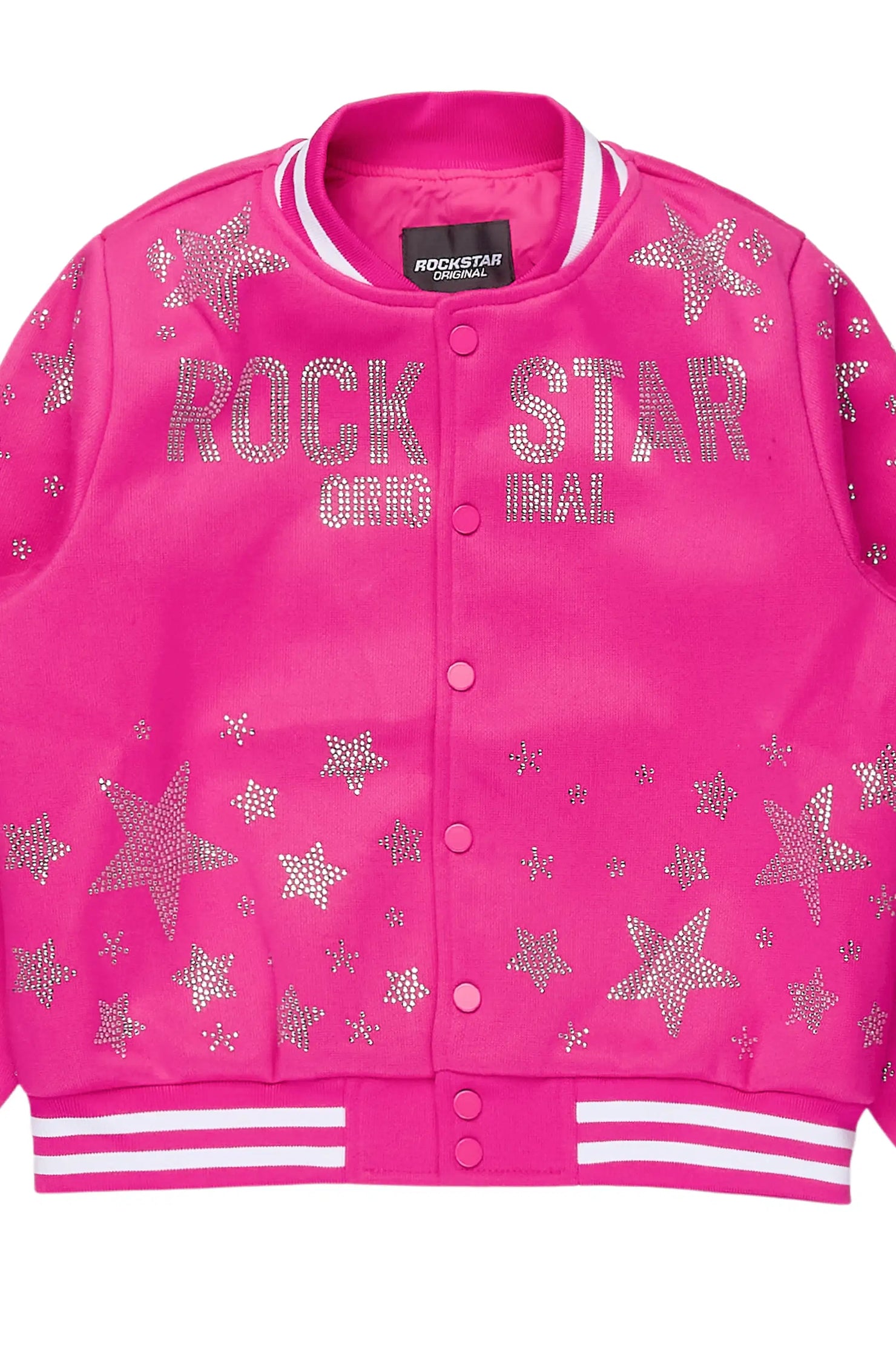 Girls Shanda Pink Crop Varsity Jacket