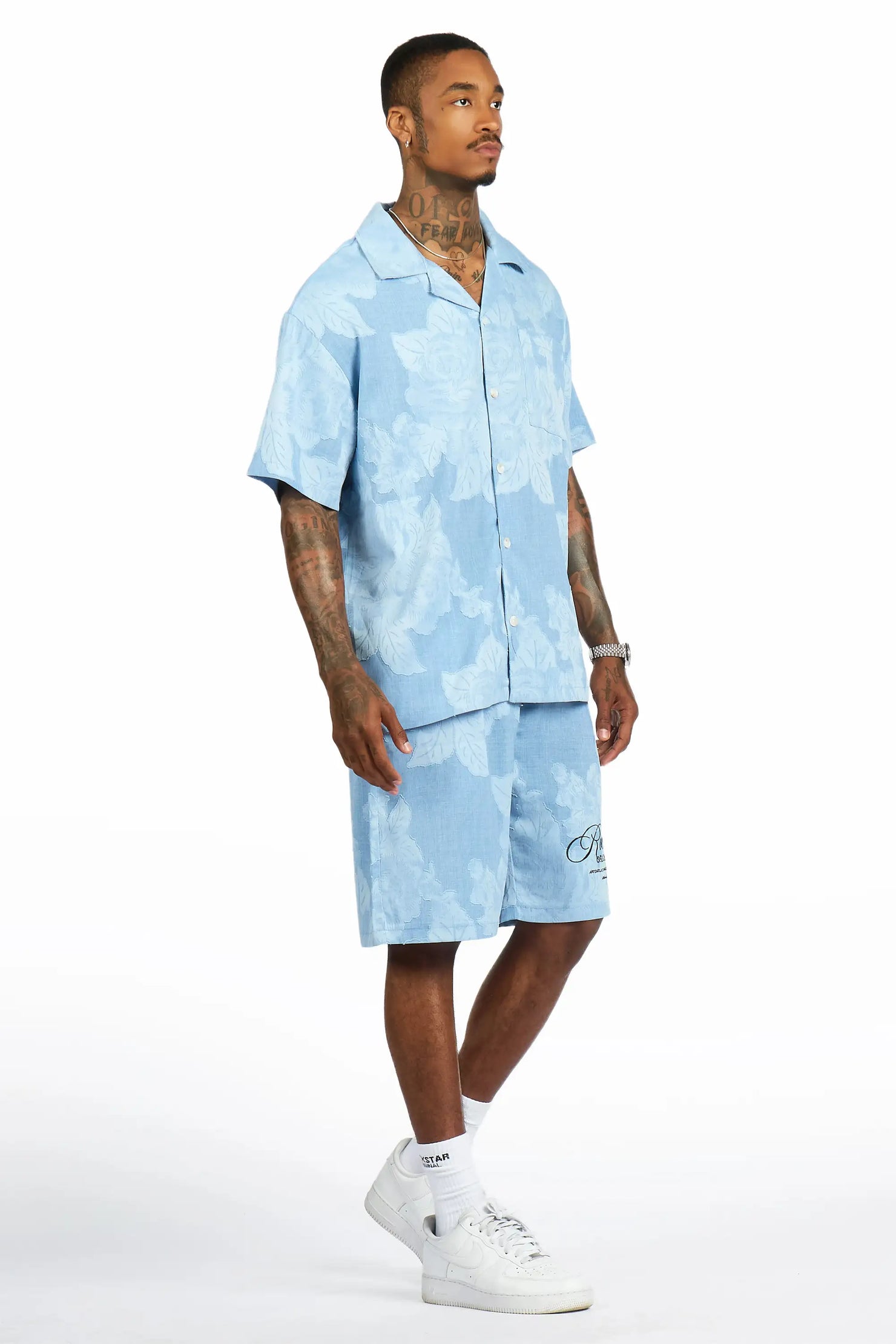 Frost Blue Button Down Shirt/Short Set