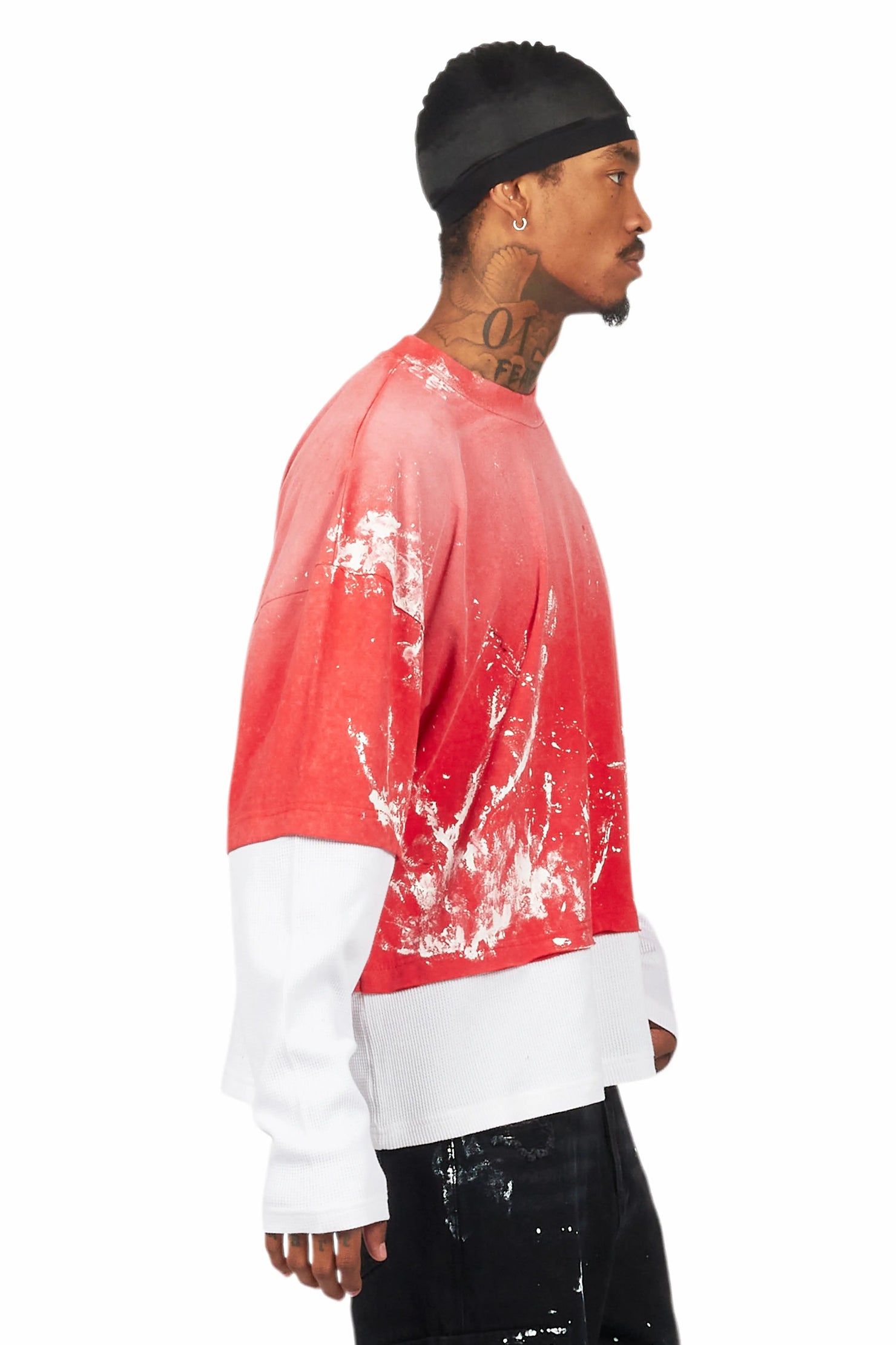 Paley Vintage Red Thermal Double Layer Boxy Crop T-Shirt