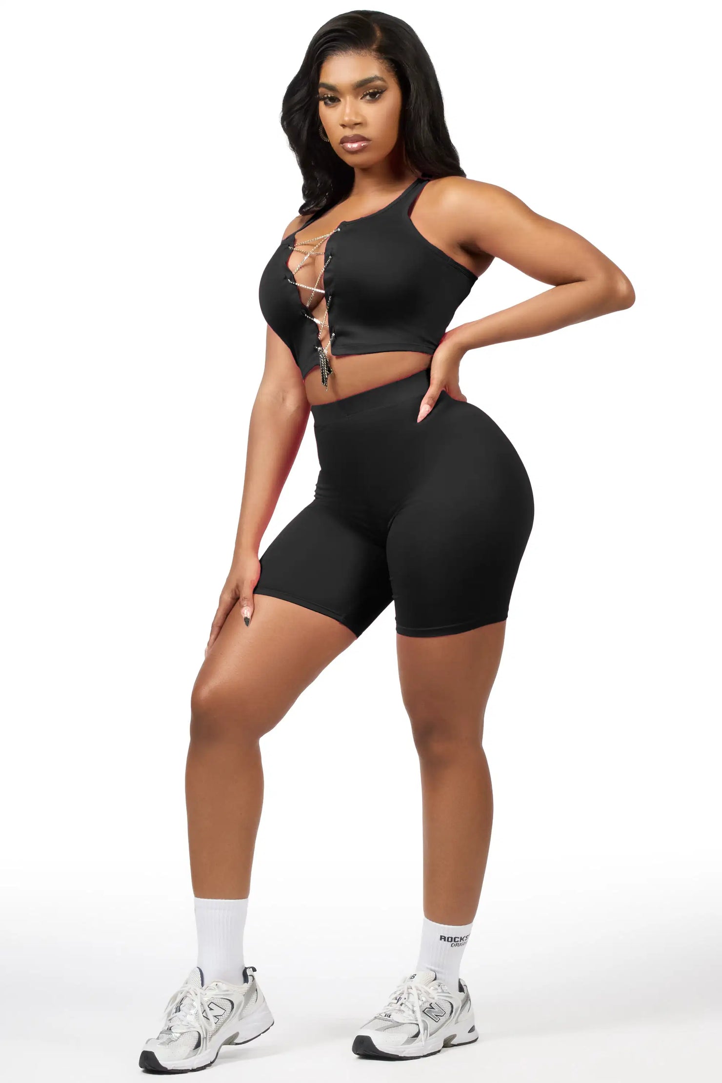 Mishauna Black Rhinestone Bike Short Set