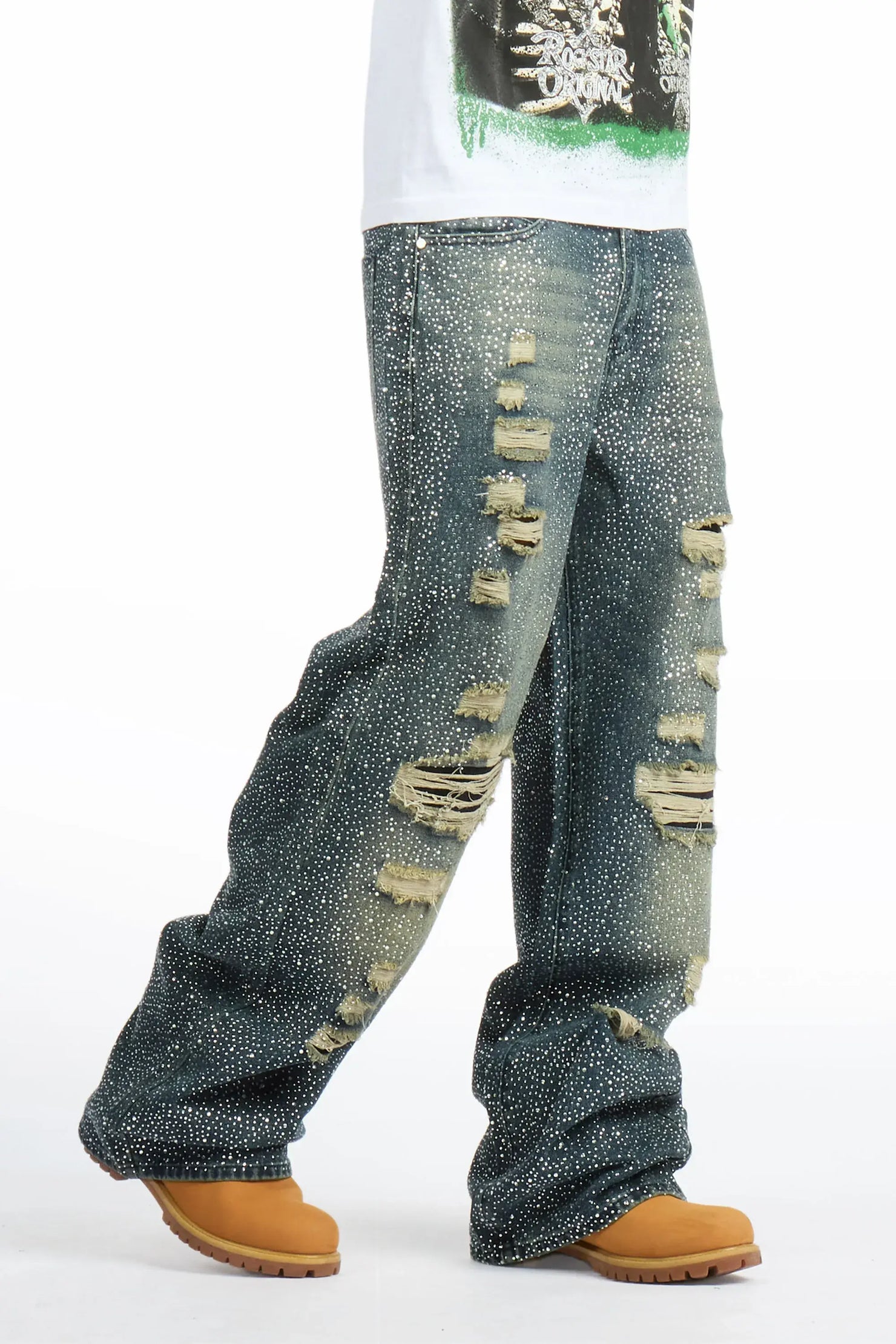 Hendrix Dark Blue Rhinestone Baggy Fit Jean
