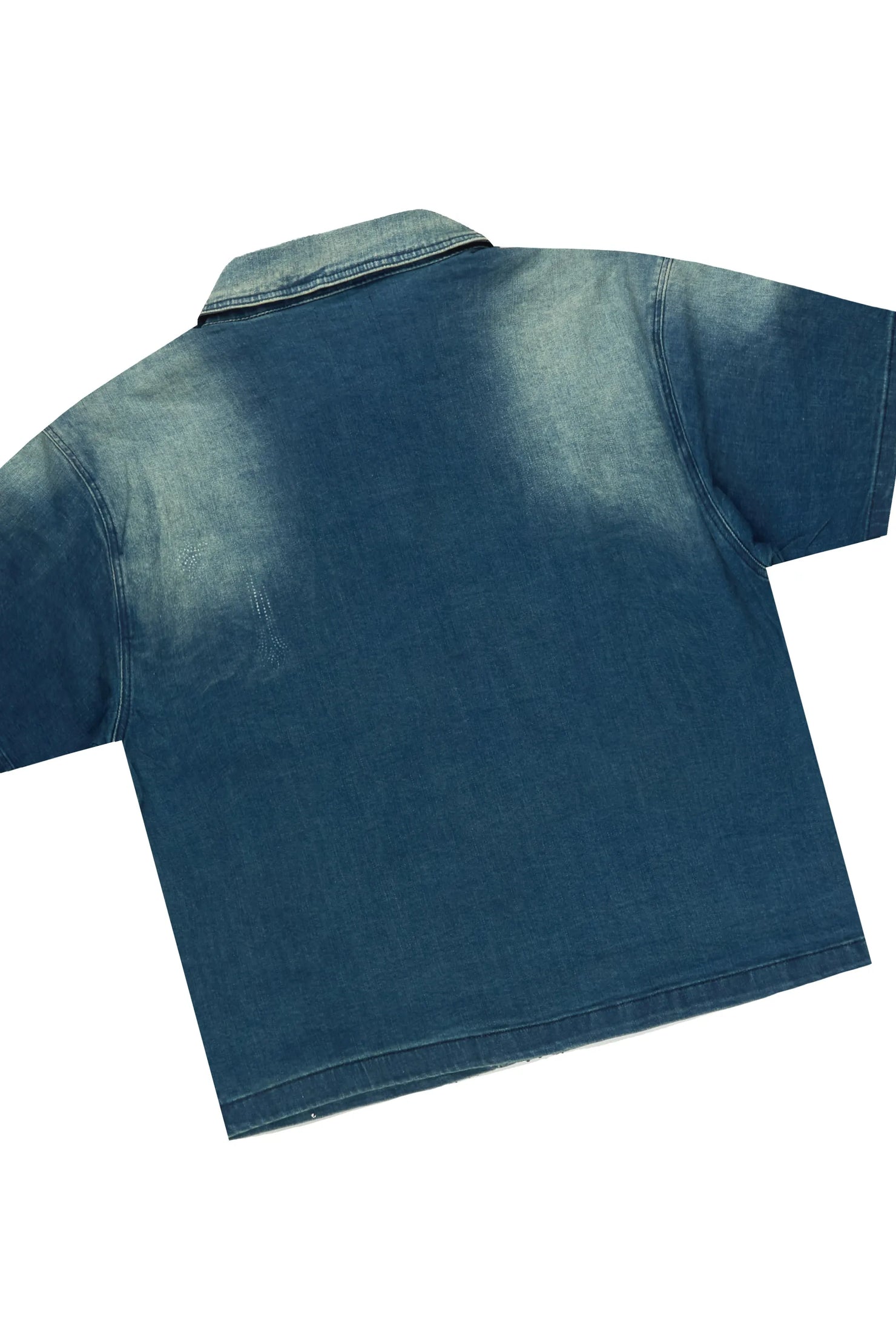 Clemente Medium Blue Rhinestone Button Down Shirt Denim Short Set
