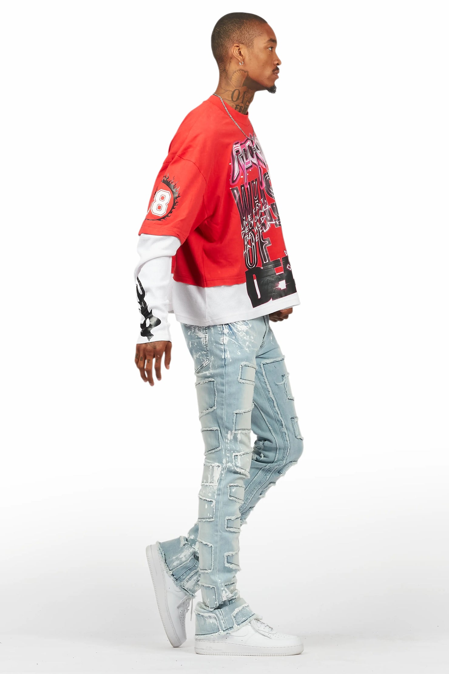 Darcy Vintage Red Thermal Double Layer Boxy Crop T-Shirt