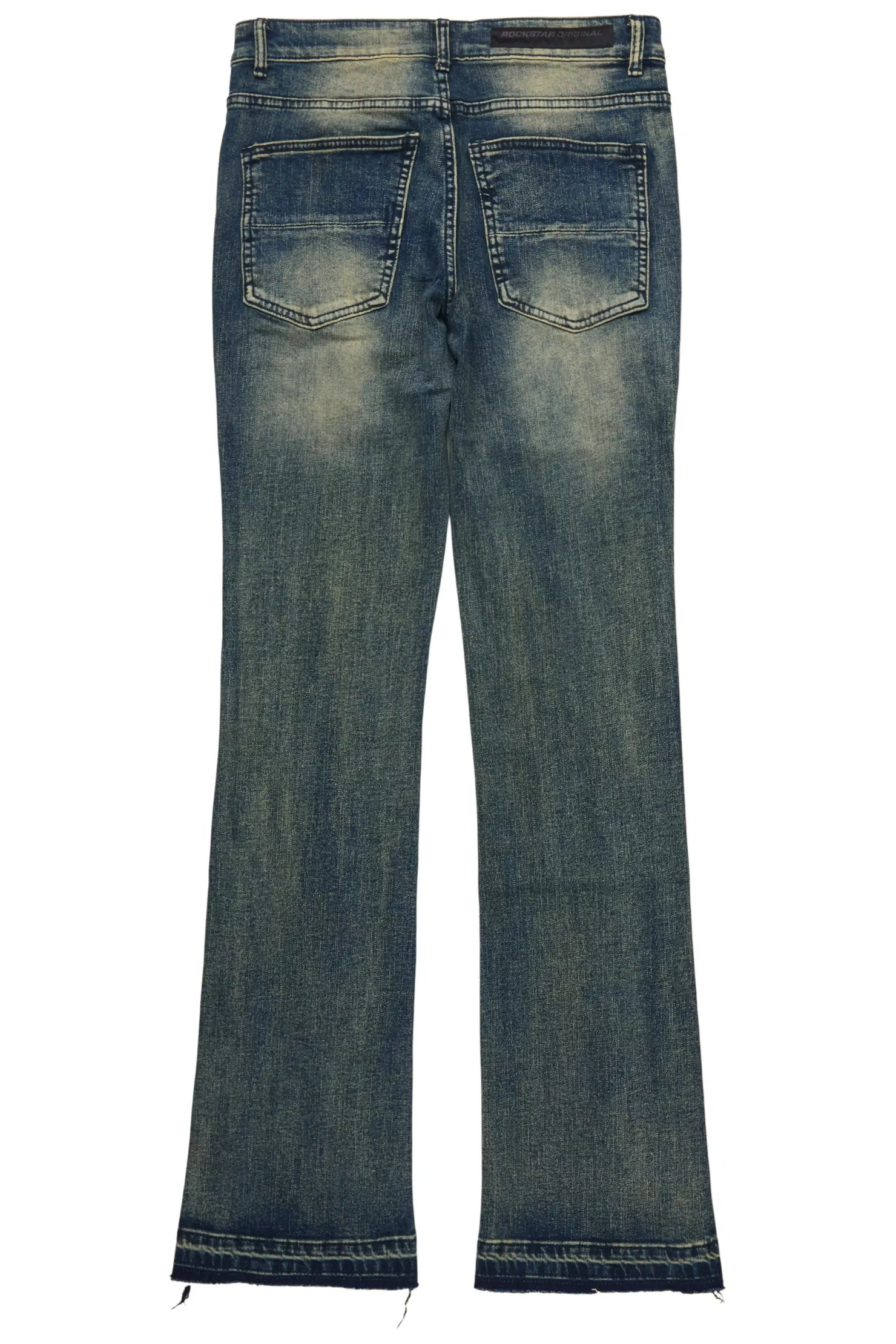 Ozi Rhinestone Tint Blue Stacked Flare Jean