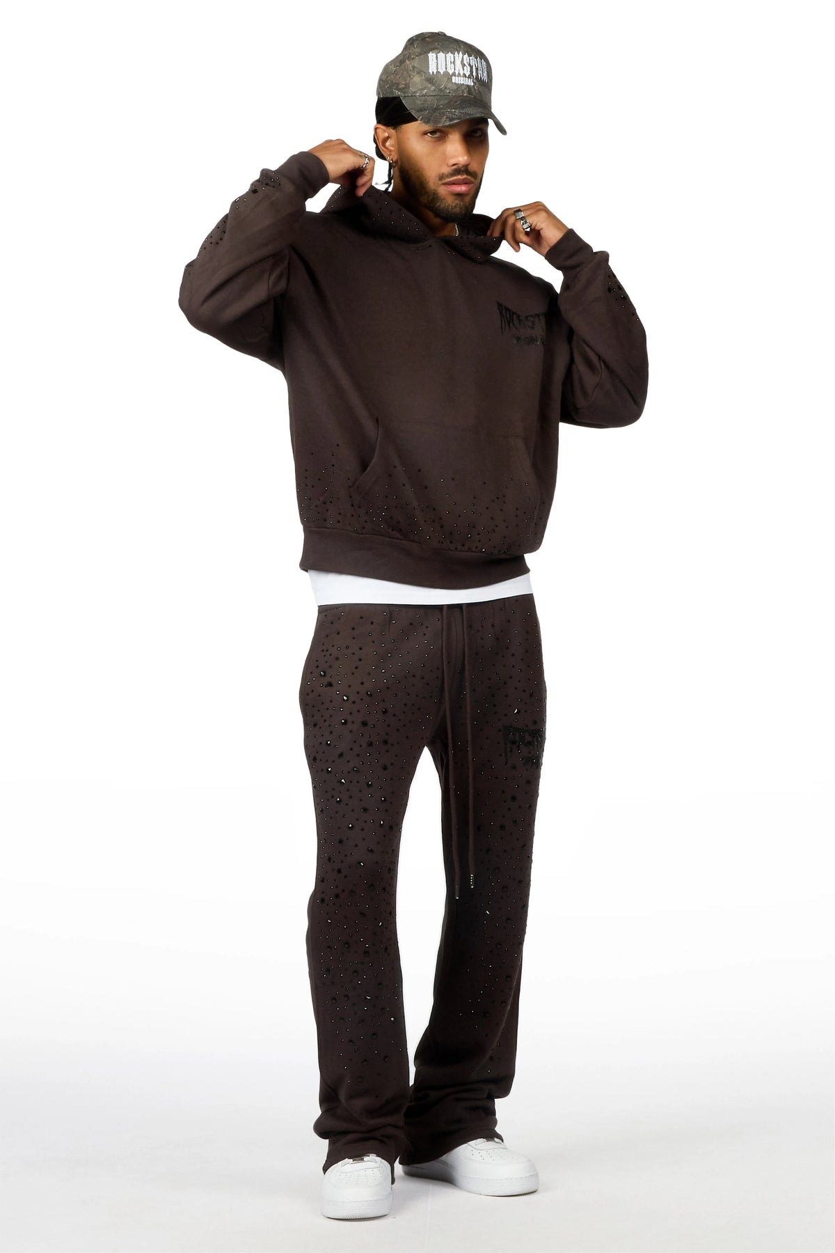 Twinkle Iron/Black Rhinestone Hoodie Relaxed Track Set