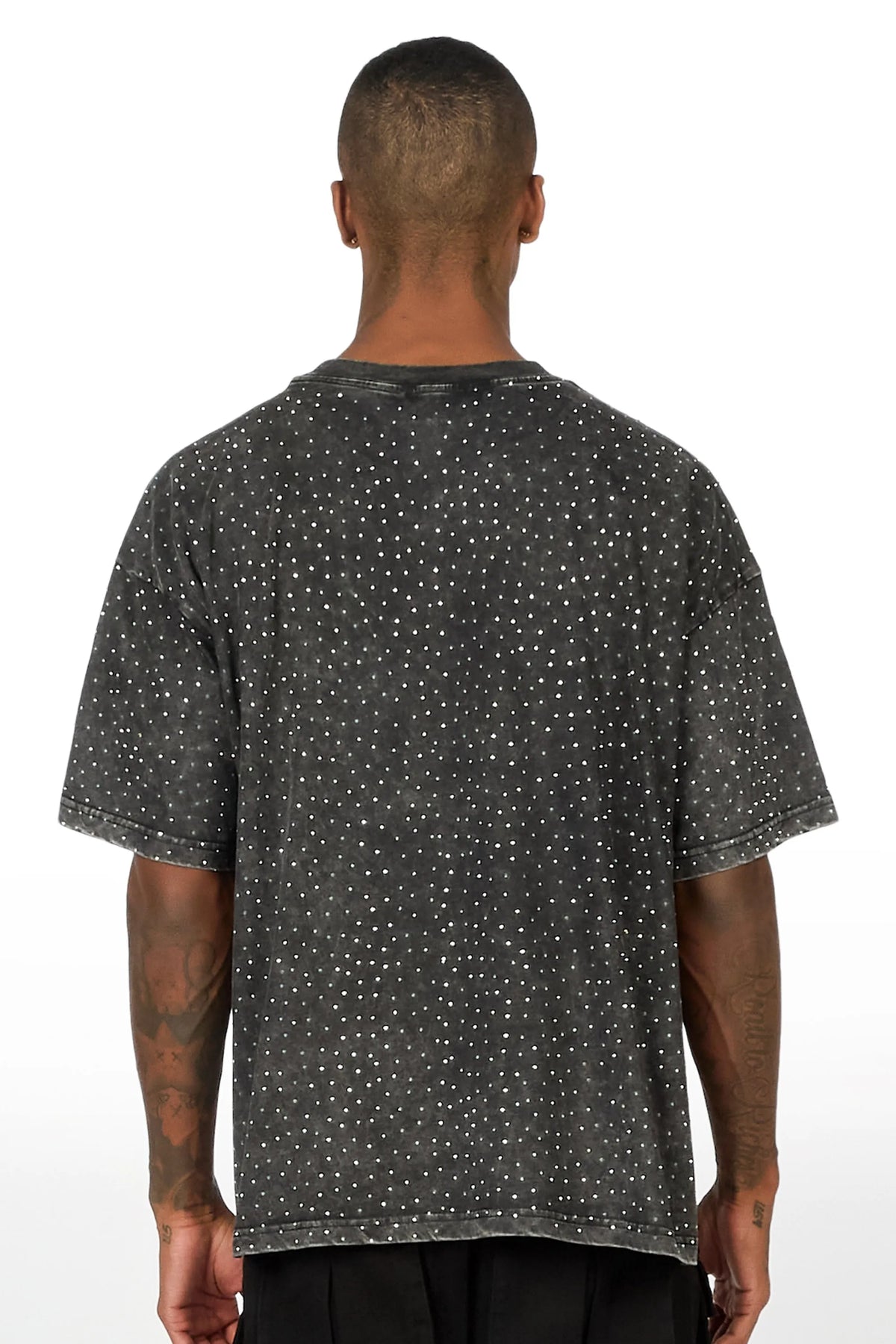 Andros Black Rhinestone Oversized Graphic T-Shirt