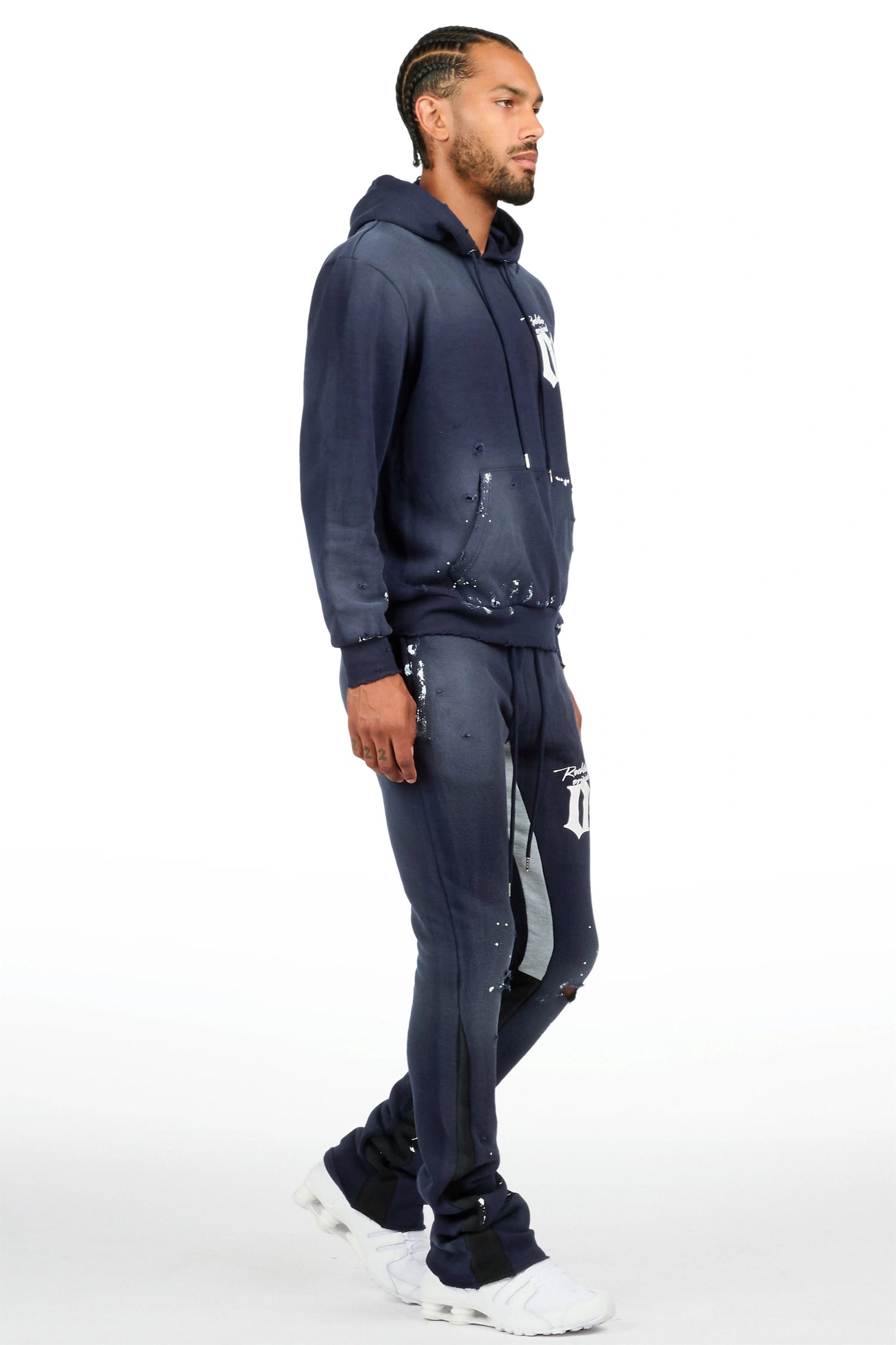 Cipher Navy Hoodie/Stacked Flare Pant Track Set