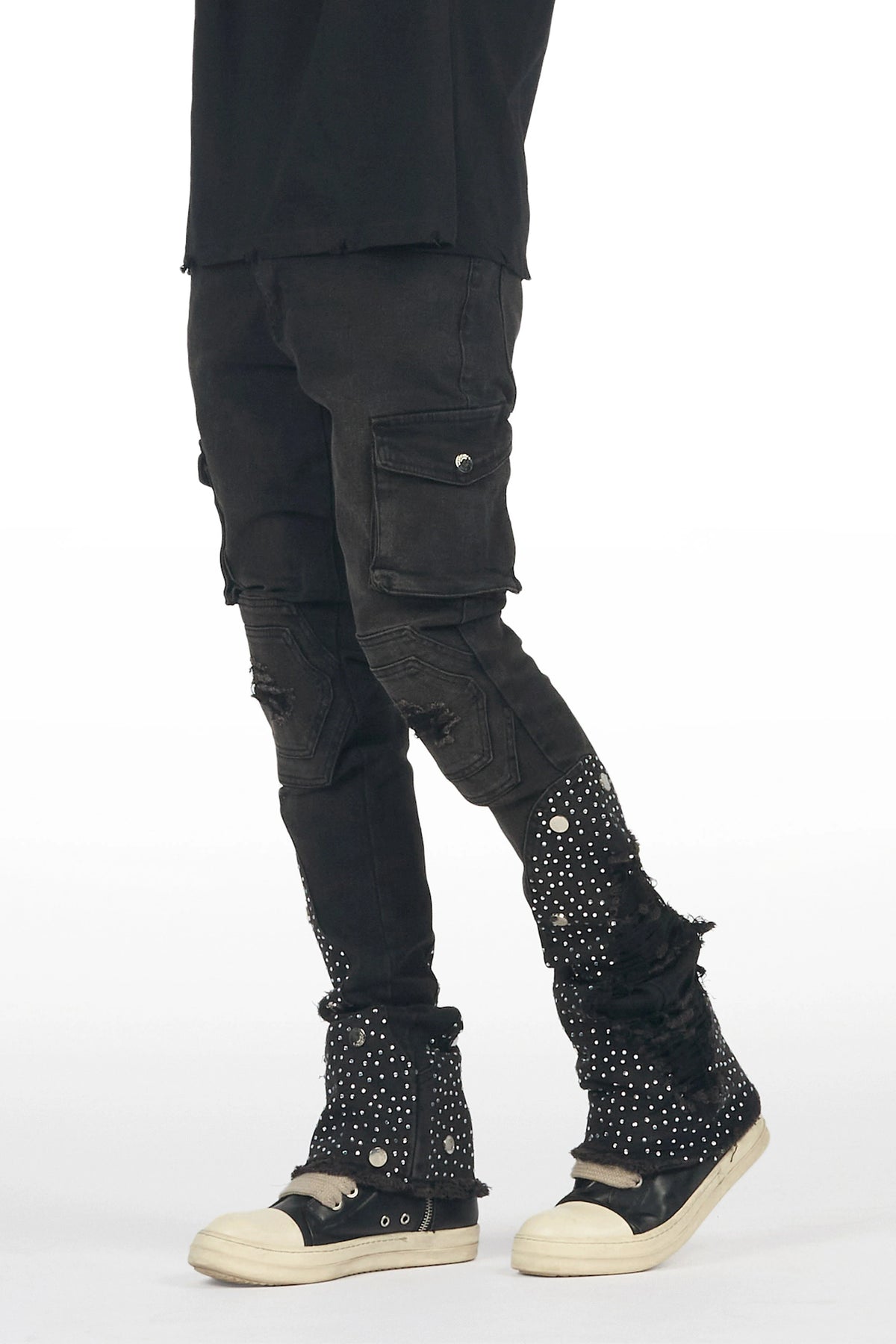 Delevan Black Rhinestone Stacked Fit Jean