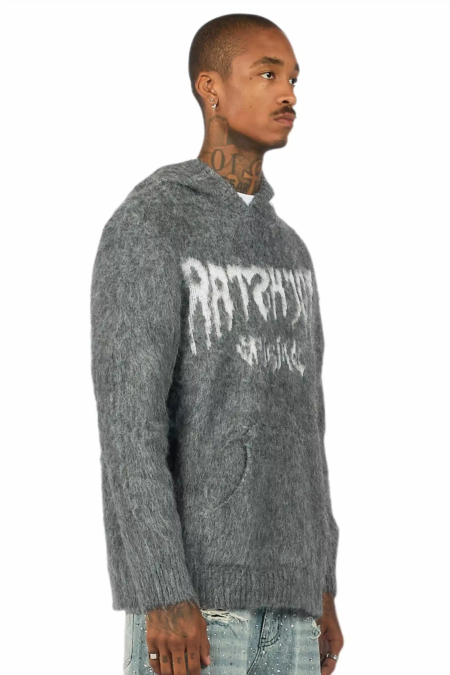 Andros Reflected Grey Graphic Knitted Hoodie