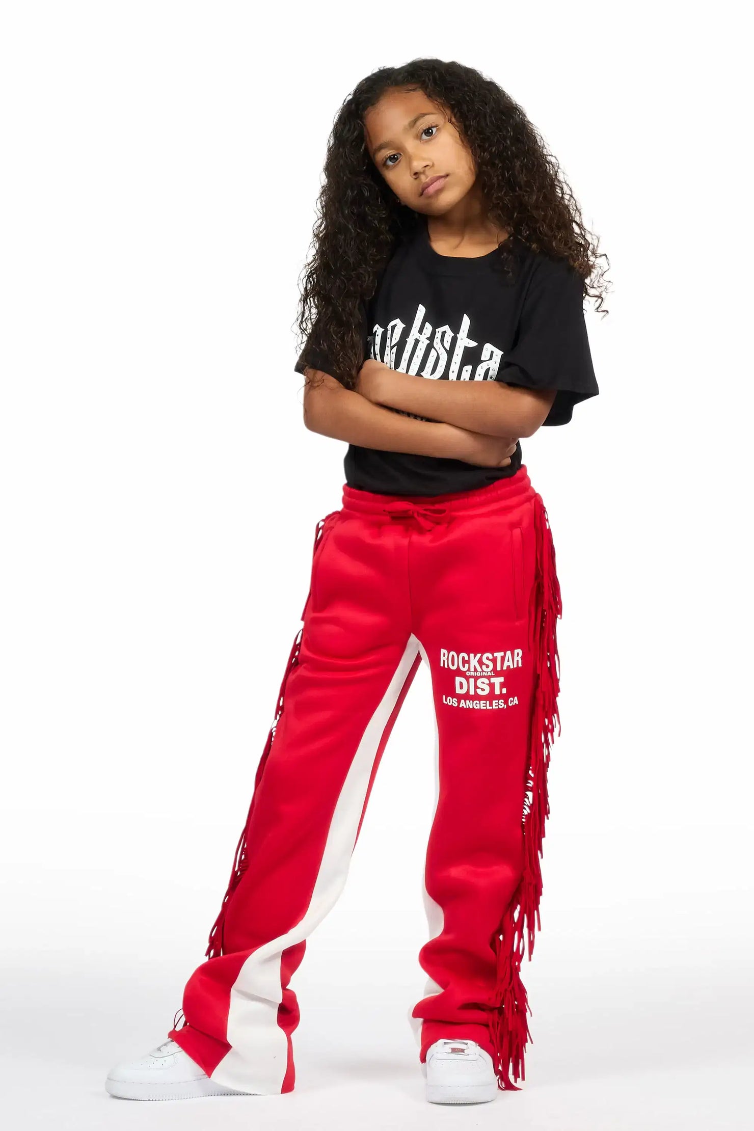 Girls Kendra Red Fringe Stacked Flare Pant