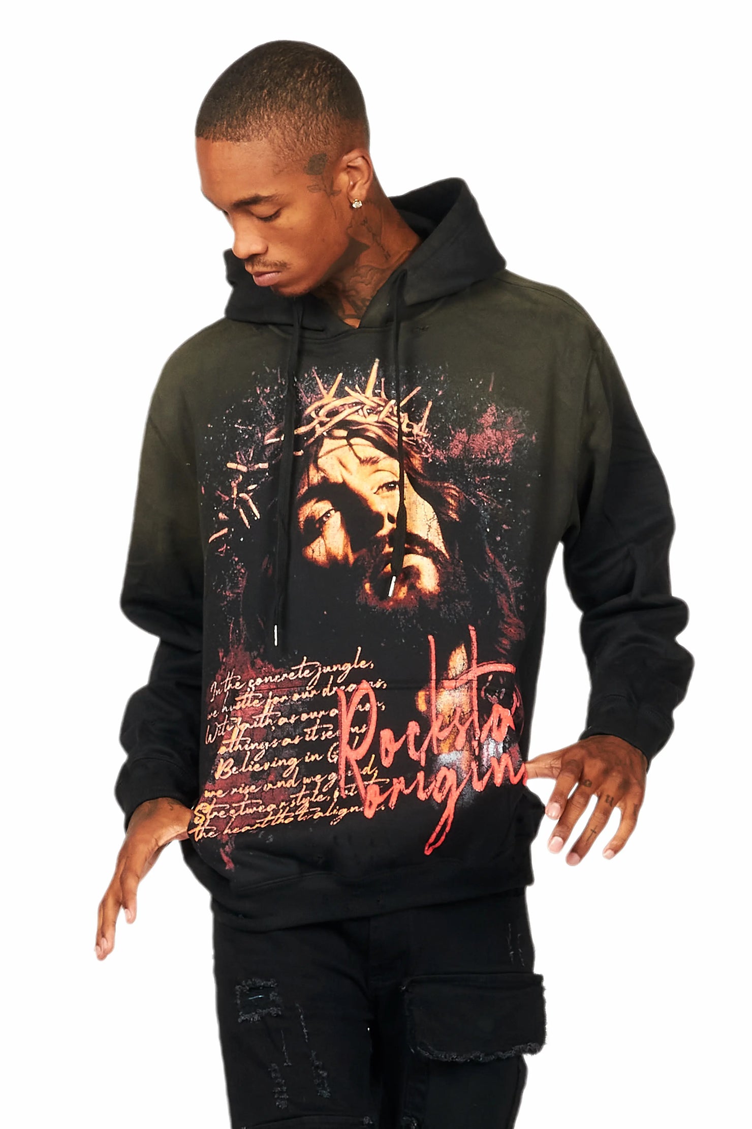 Egas Black Graphic Distressed Hoodie