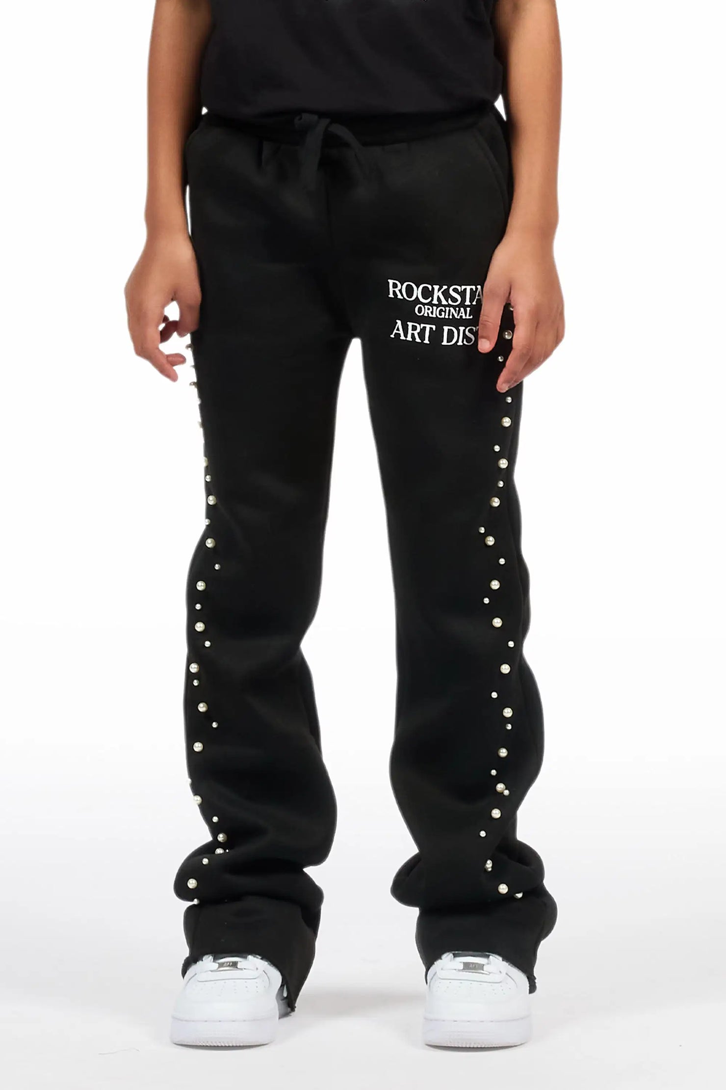 Girls Nikkia Black Pearl Stacked Track Pant