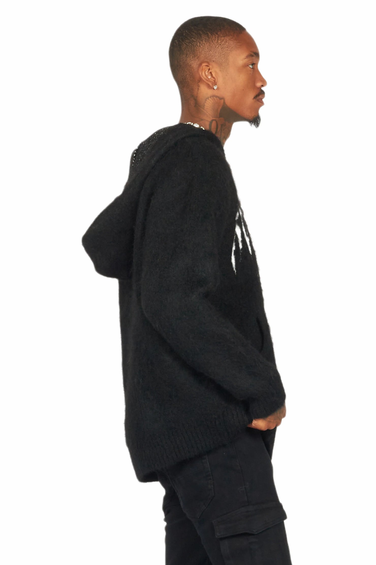 Andros Black Graphic Knitted Hoodie