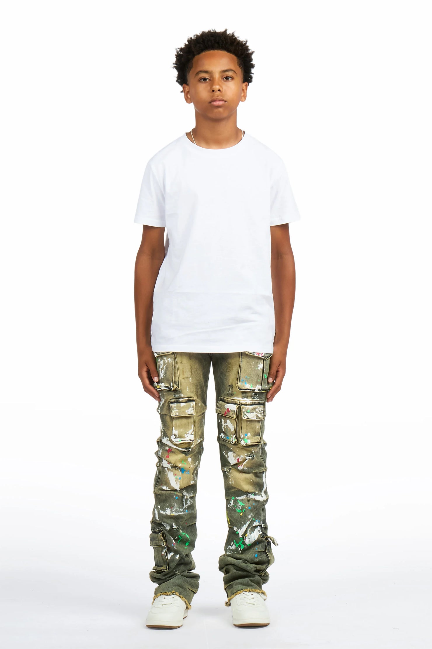 Boys Major Tint Blue Stacked Painter Flare Jean