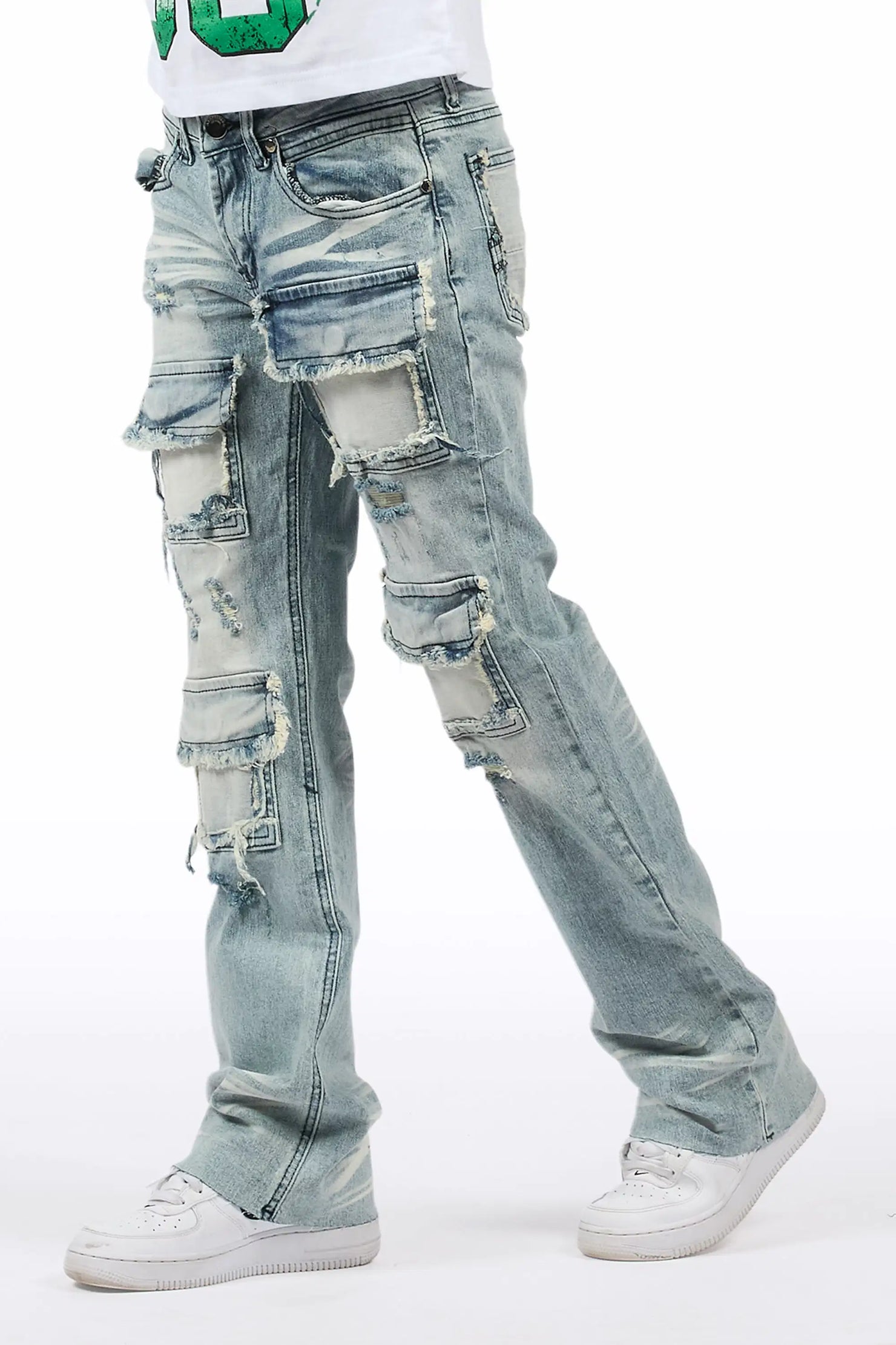 Boys Petrus Blue Stacked Flare Jean