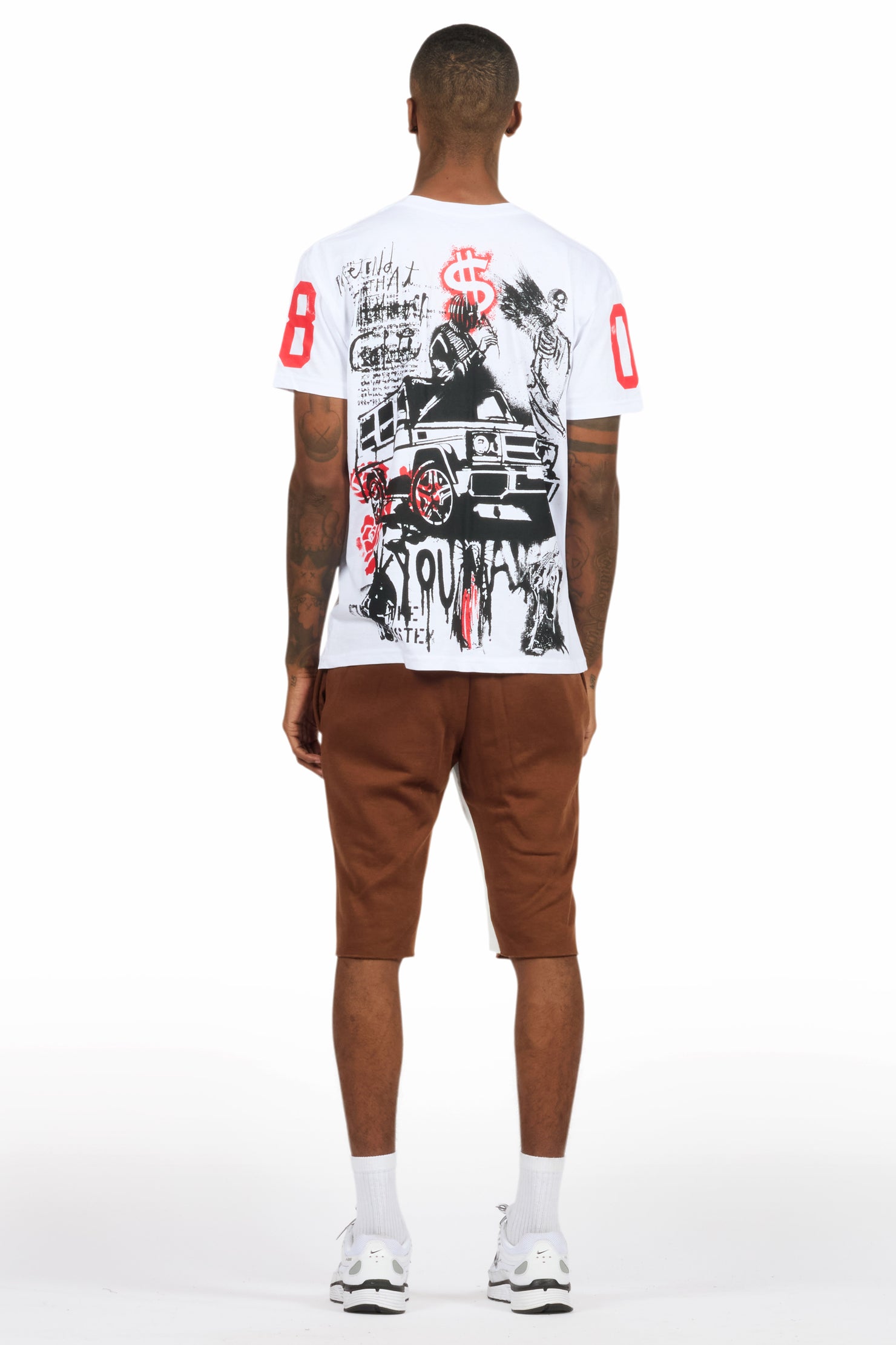 Grill White/Brown Graphic T-Shirt Short Set