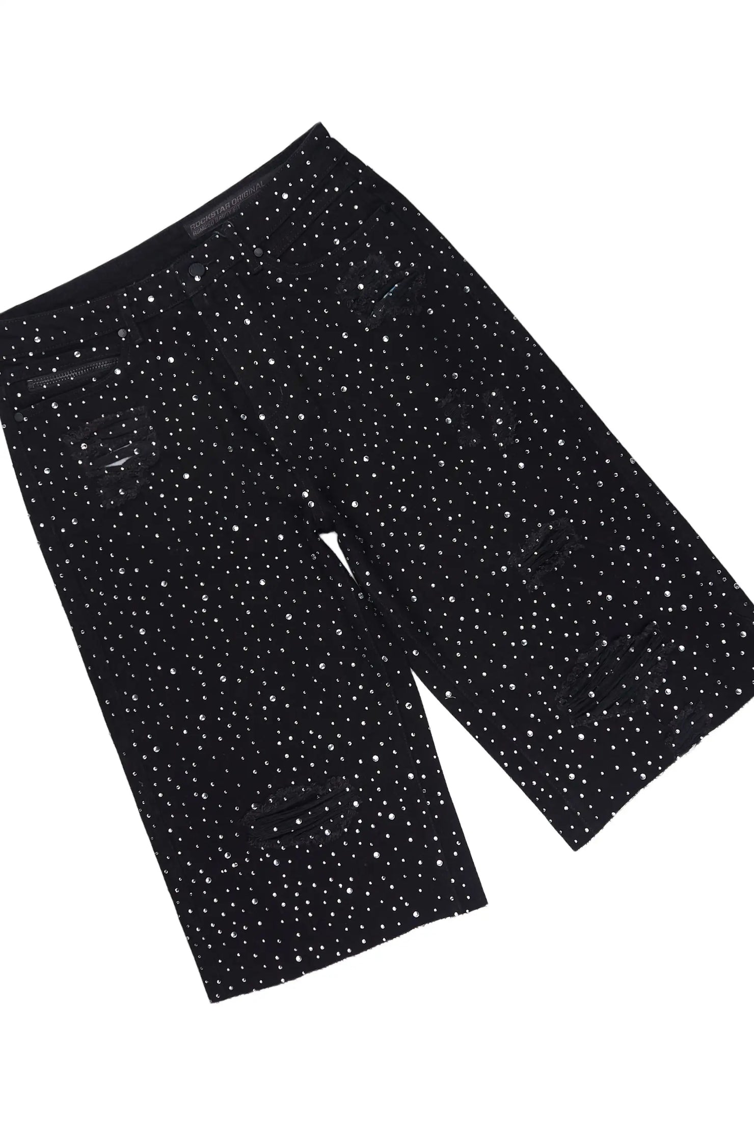 Zayir Black/Jet Black Oversized Graphic T-Shirt &  Discolite Rhinestone Denim Short Set