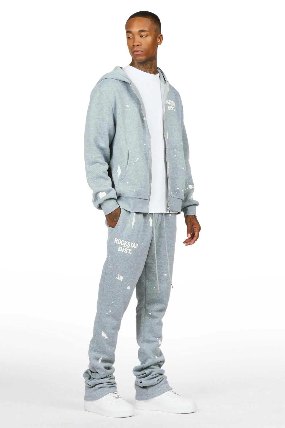 Zip Up Heathery Grey Raffer Hoodie/Stacked Track Set