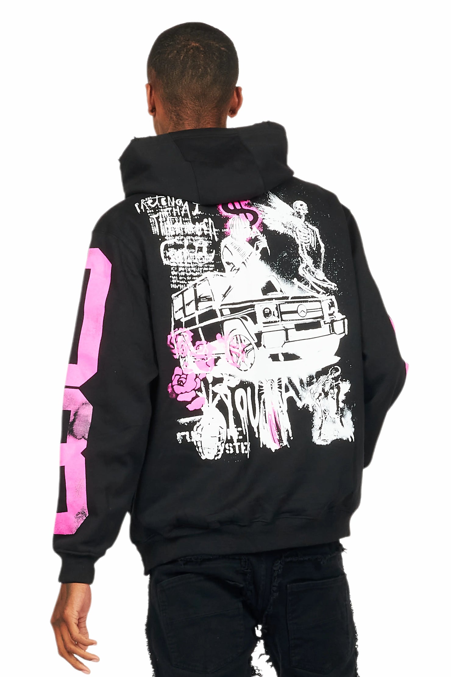 Grill Black/Pink Distressed Graphic Hoodie
