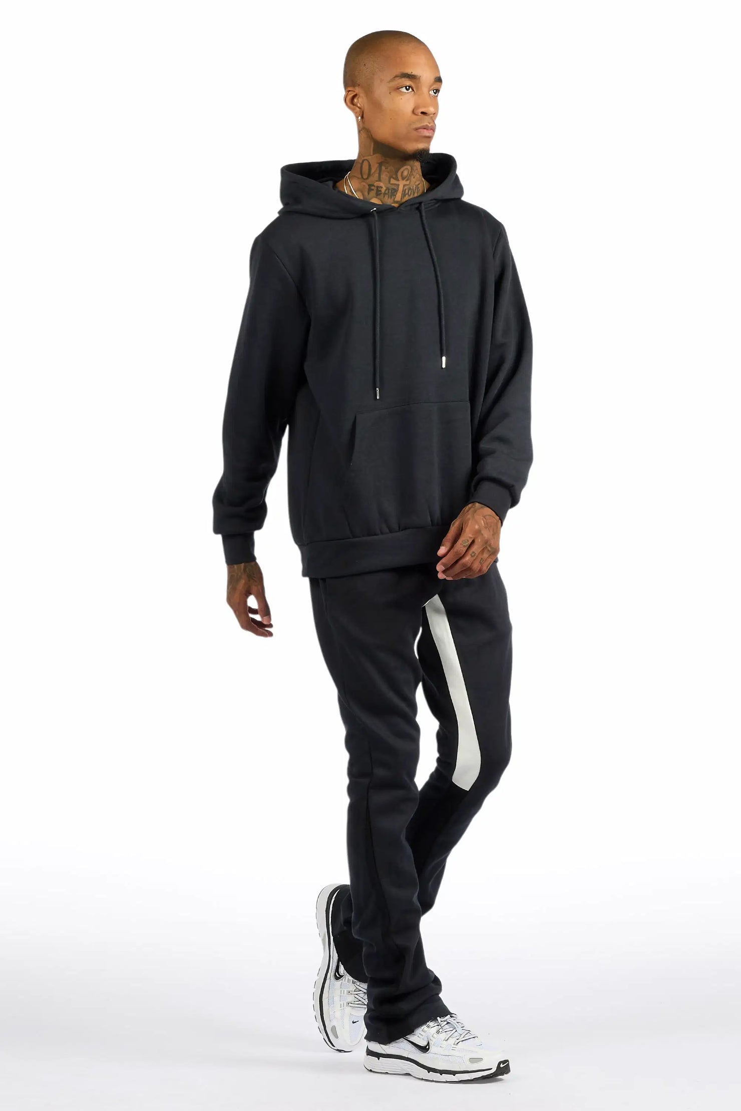 Basic Charcoal Hoodie/Stacked Flare Track Set