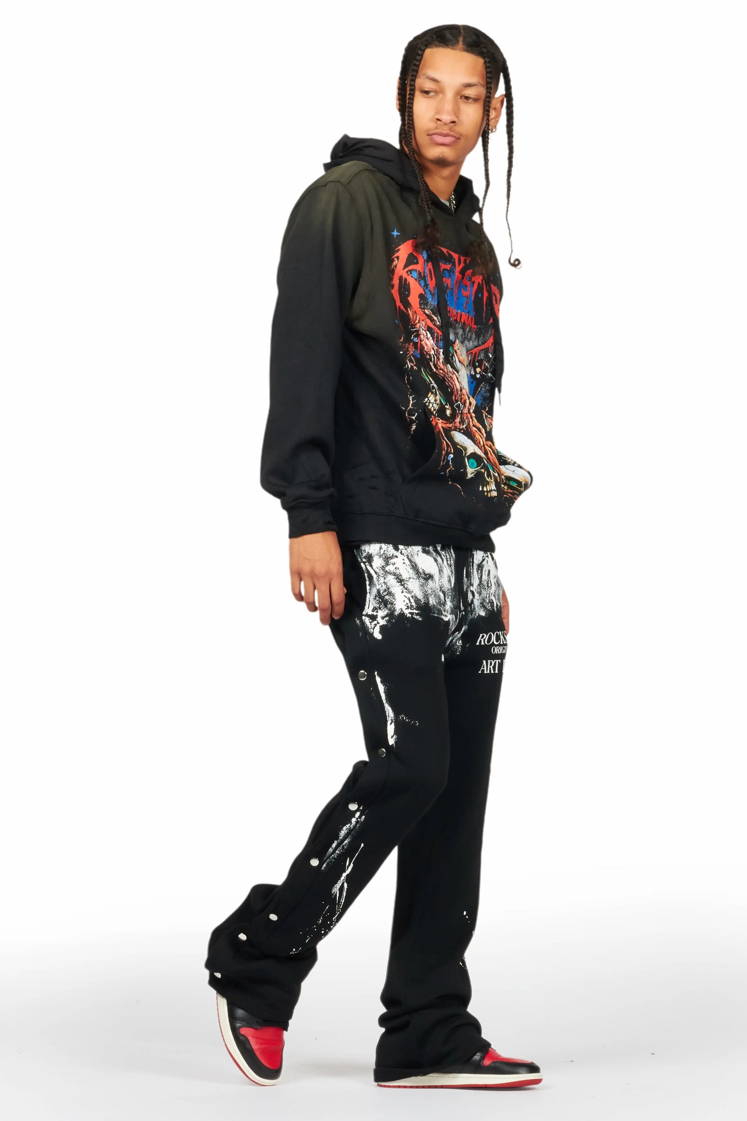 Filip Black Baggy Snap Button Pant