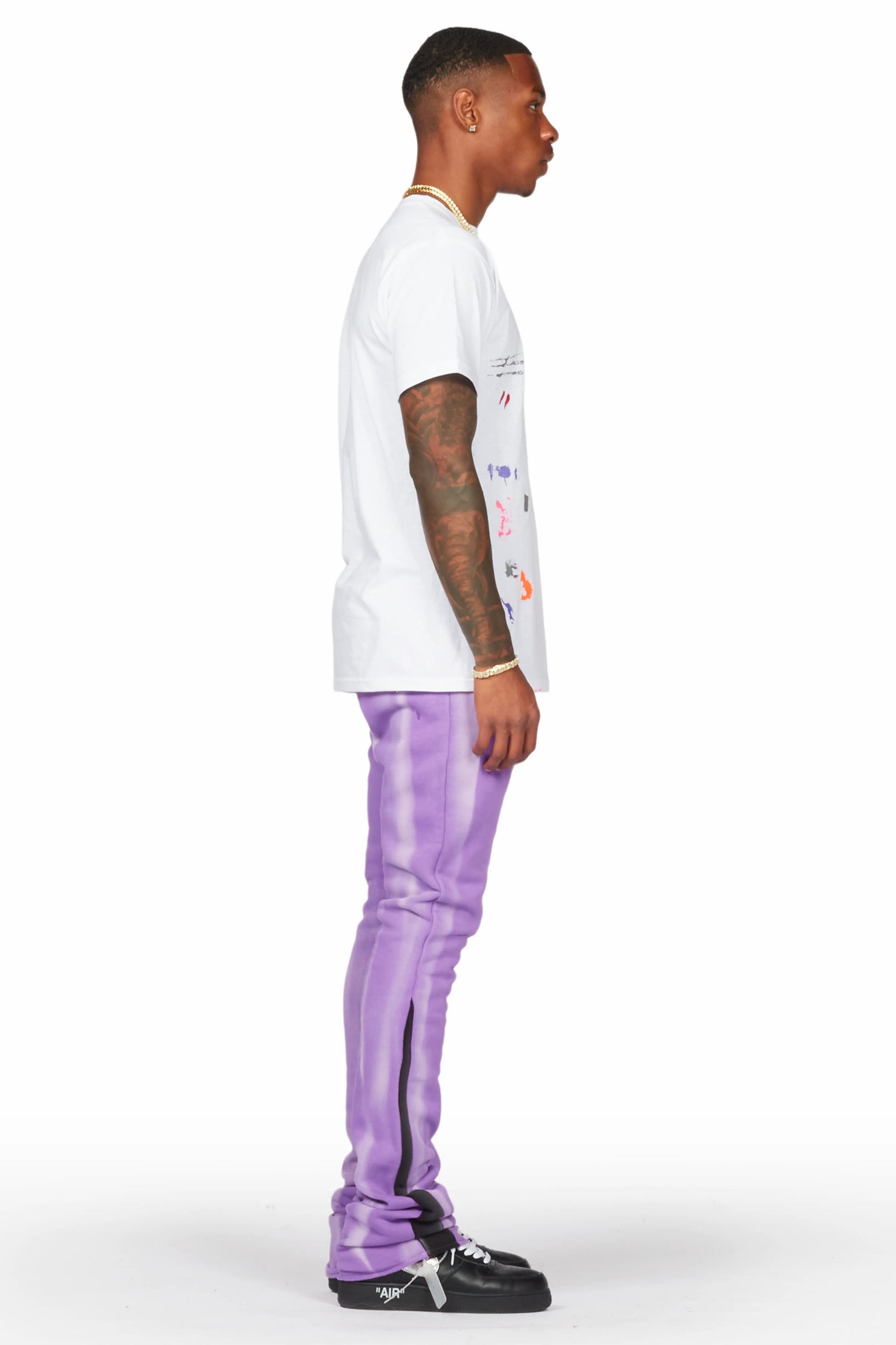 Firoz Purple Graphic Stacked Flare Pant