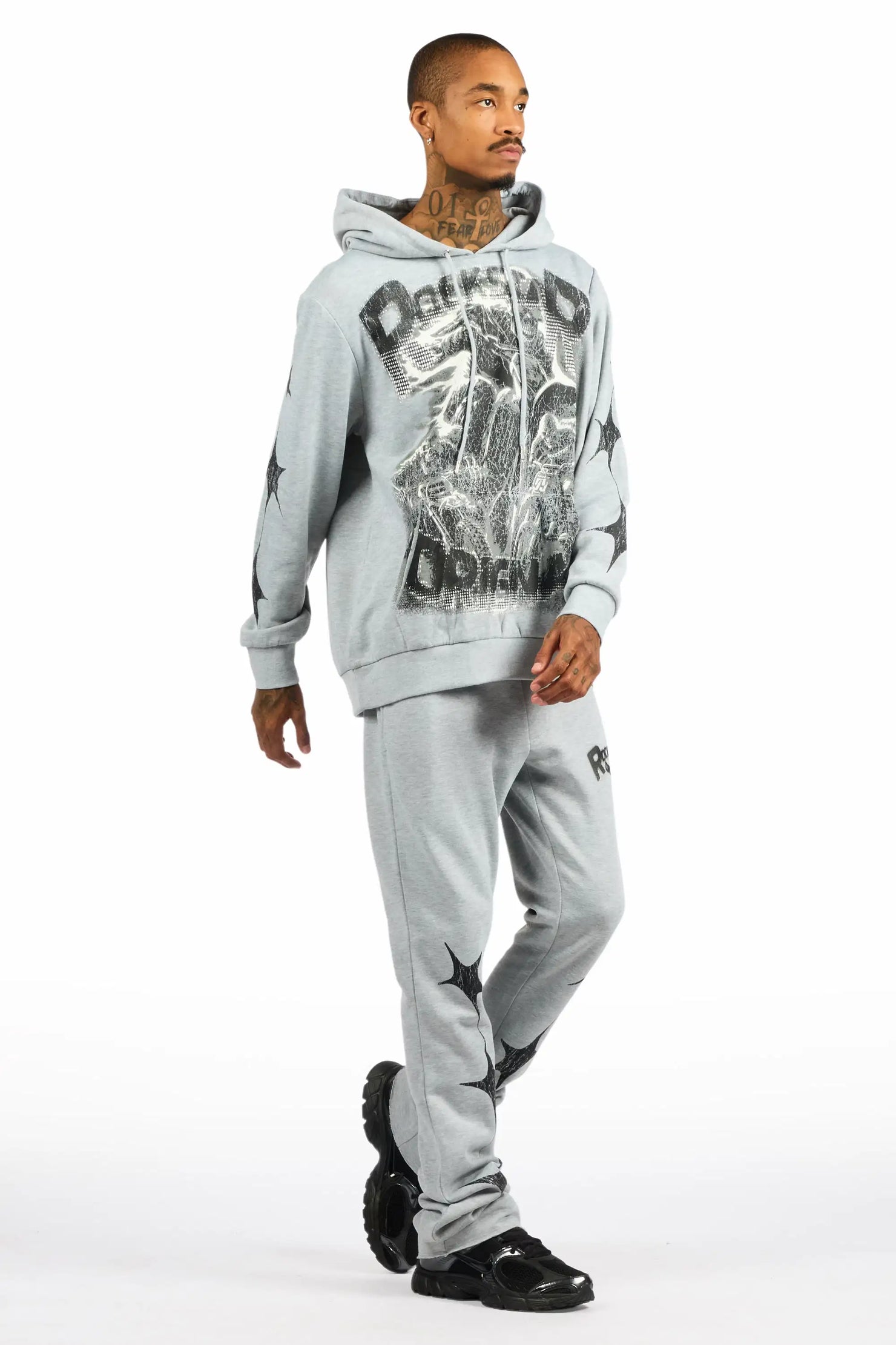 Trezno Heather Grey Hoodie/Stacked Pant Track Set