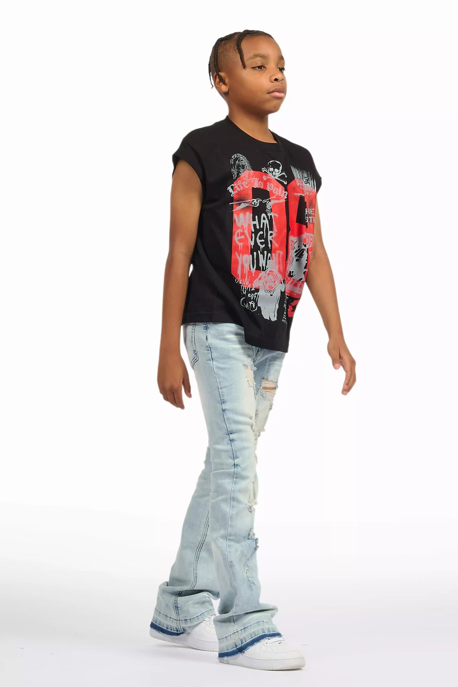 Boys Zahir Blue Slim Stacked Flare Jean